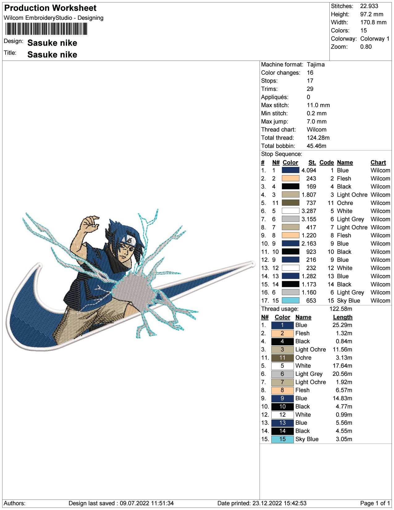 Sasuke Uchiha Swoosh v11 Embroidery Design Files - 1 Size