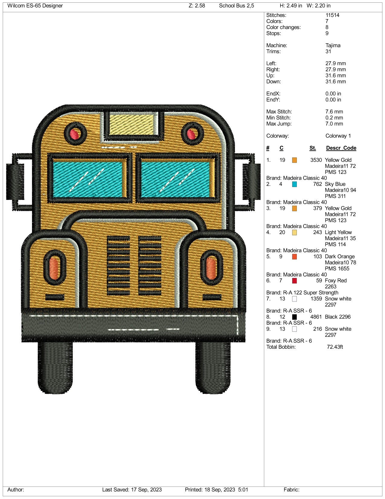 Archivos de diseño de bordado de autobús escolar - 3 tamaños