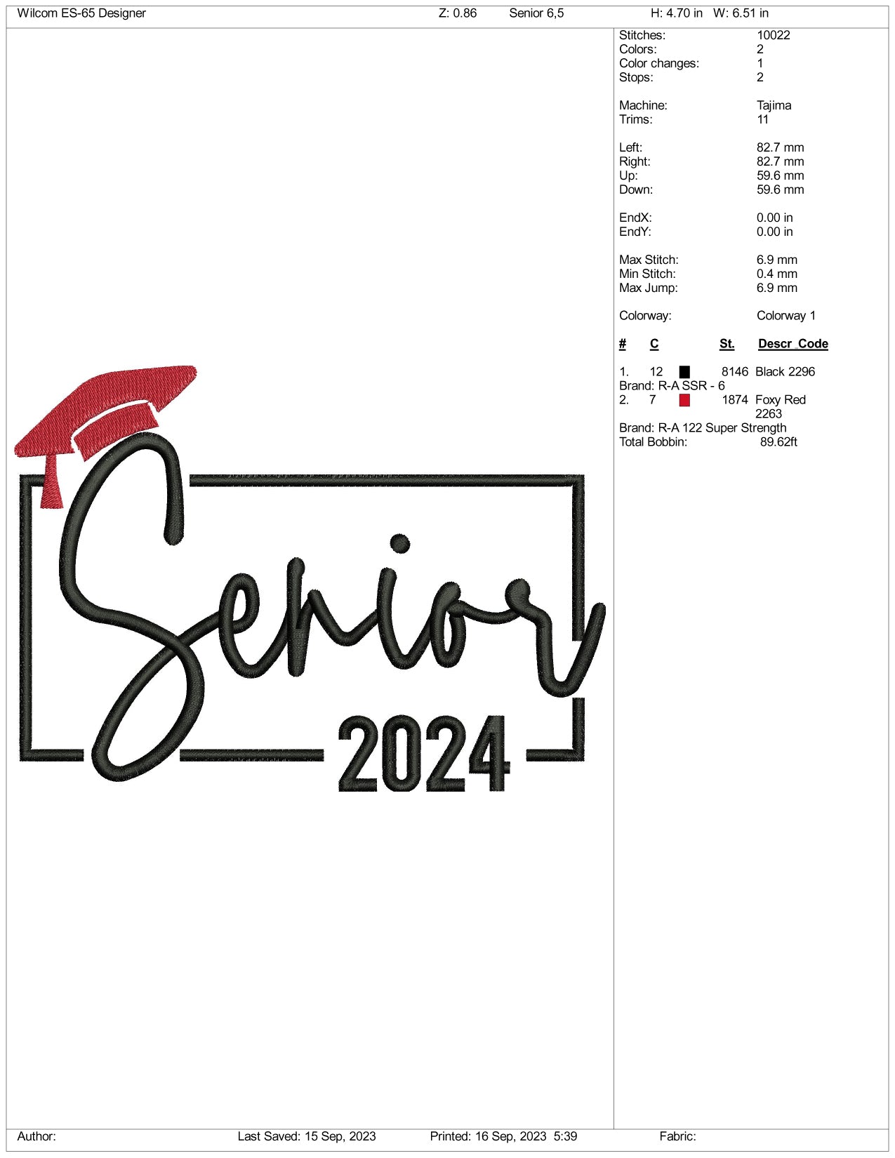 Senior 2014 Embroidery Design Files - 3 Size's