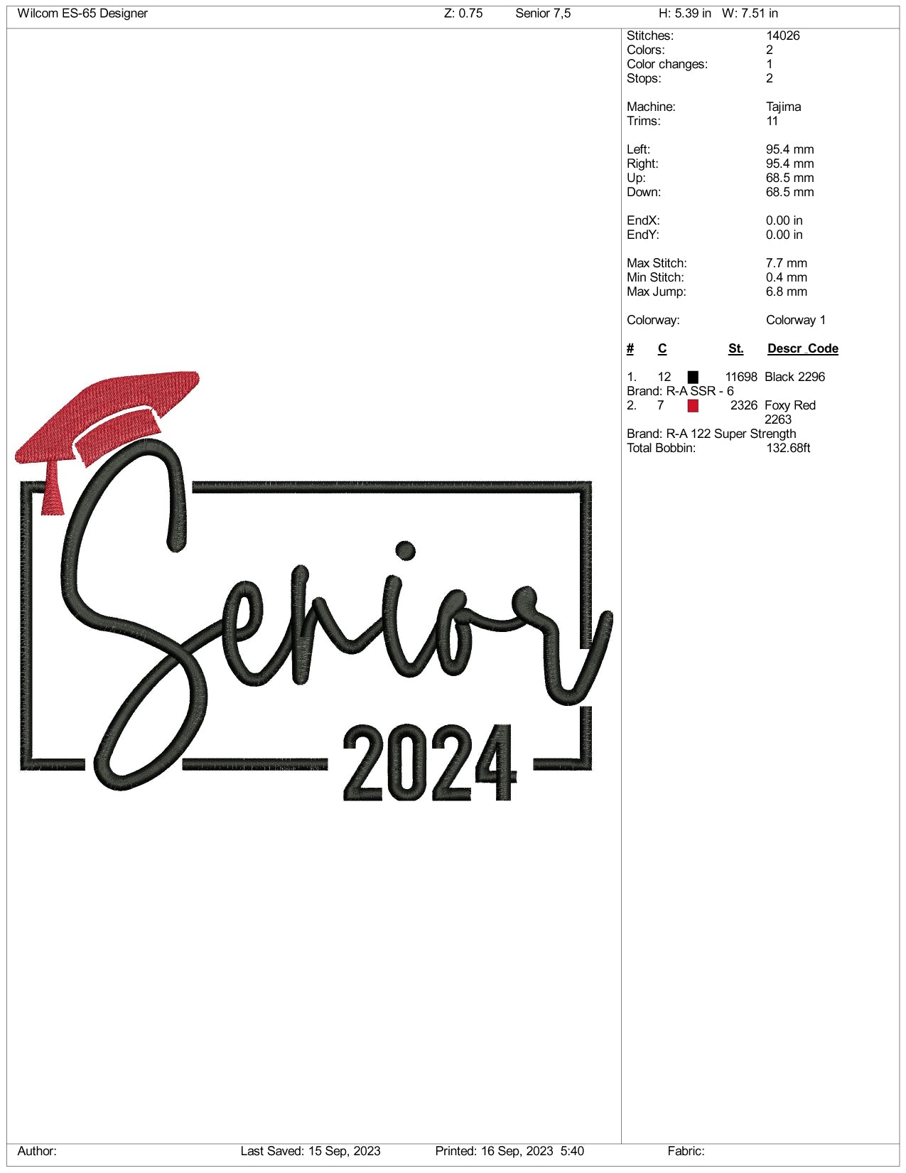 Senior 2014 Embroidery Design Files - 3 Size's