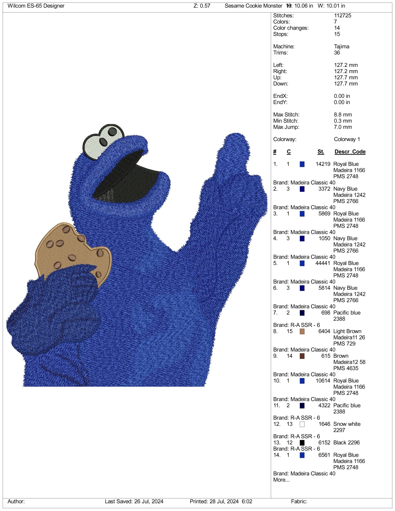 Cookie Monster Embroidery Files - 3 Size's
