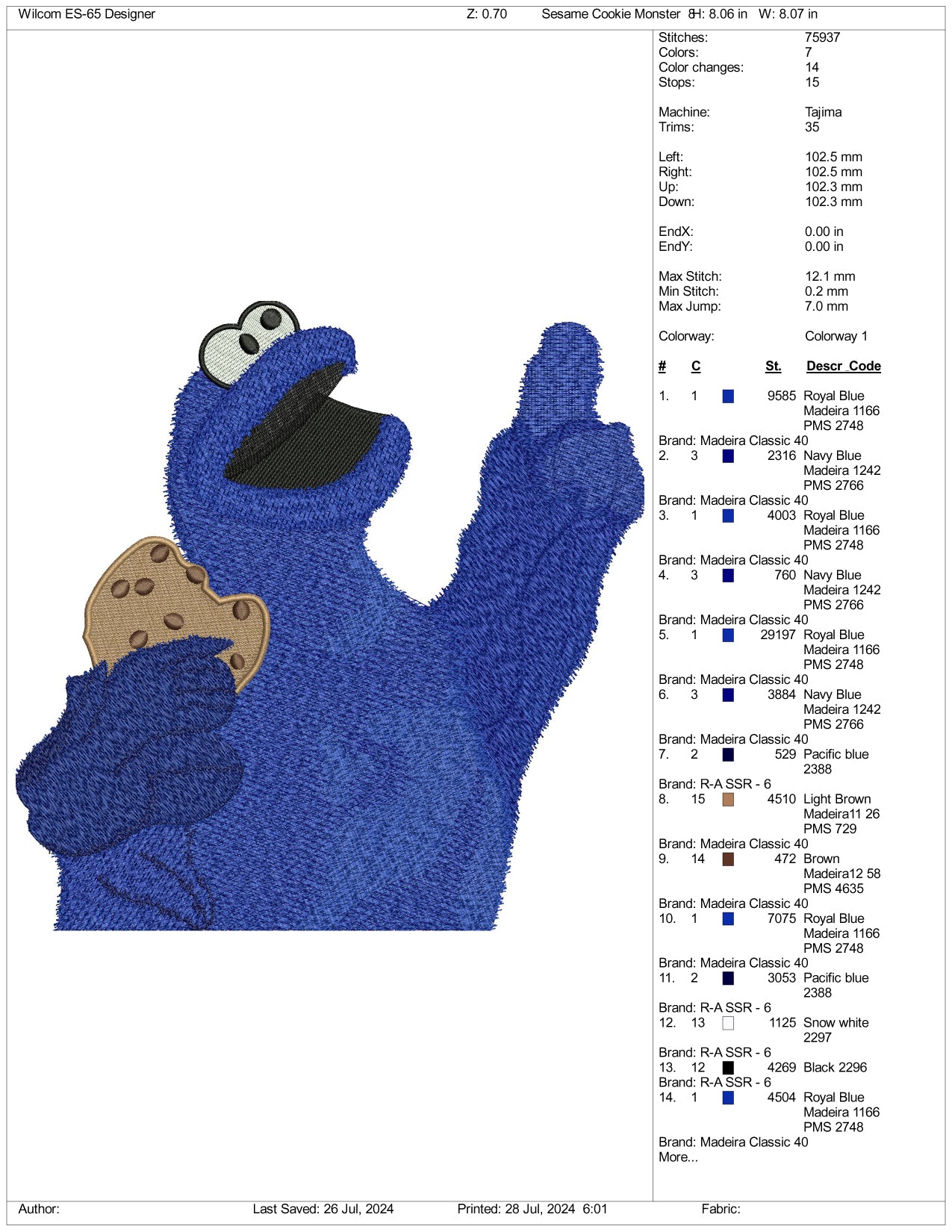 Cookie Monster Embroidery Files - 3 Size's