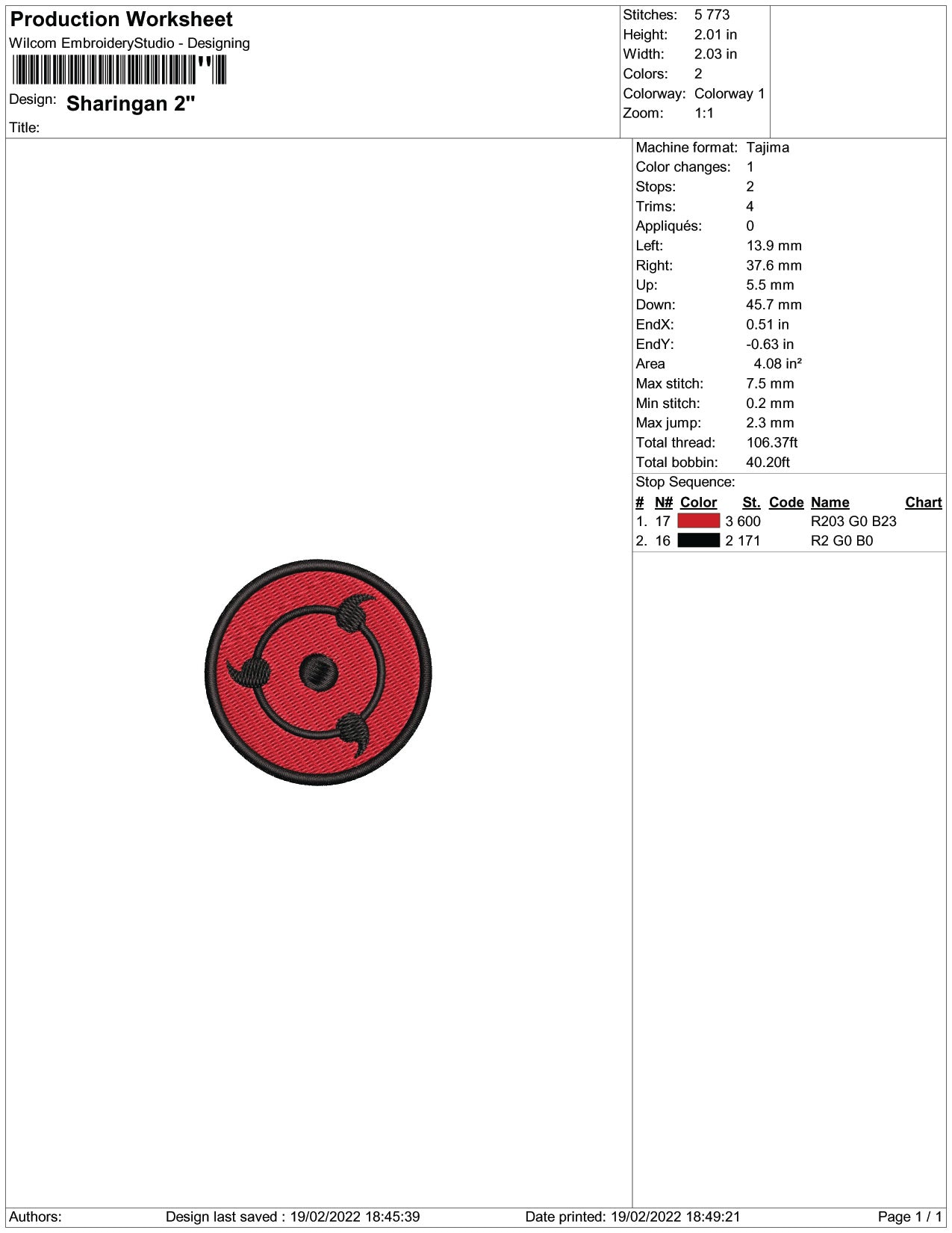 Sharingan Embroidery Design Files - 4 Size's