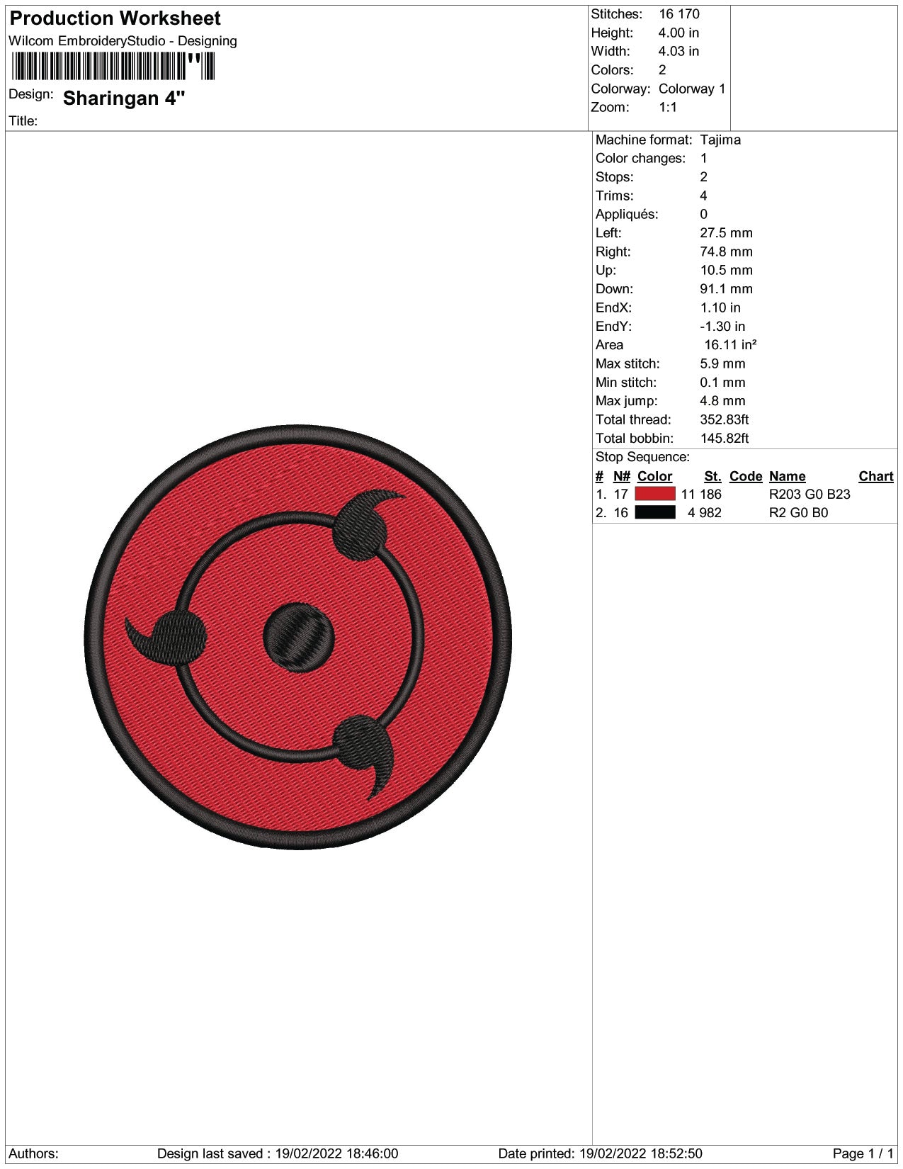 Sharingan Embroidery Design Files - 4 Size's