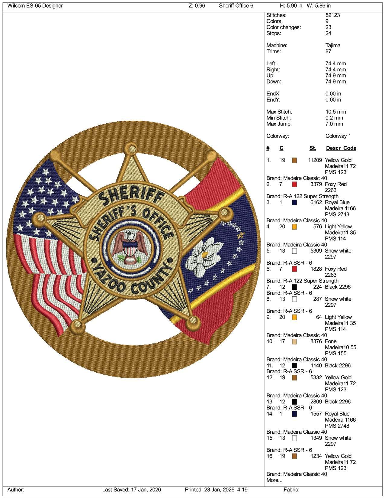Sheriff Office Embroidery Design Files - 3 Size's