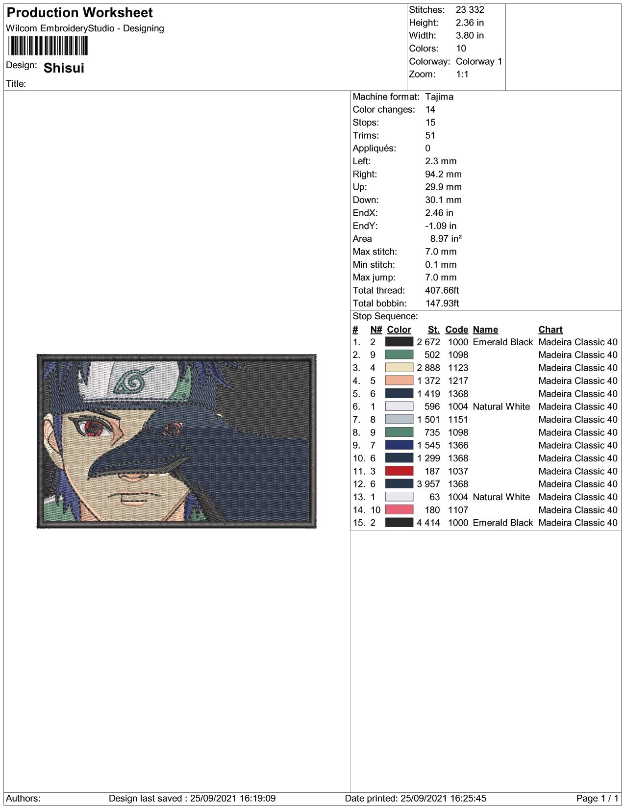 Shisui Uchiha Embroidery Design Files - 5 Size's