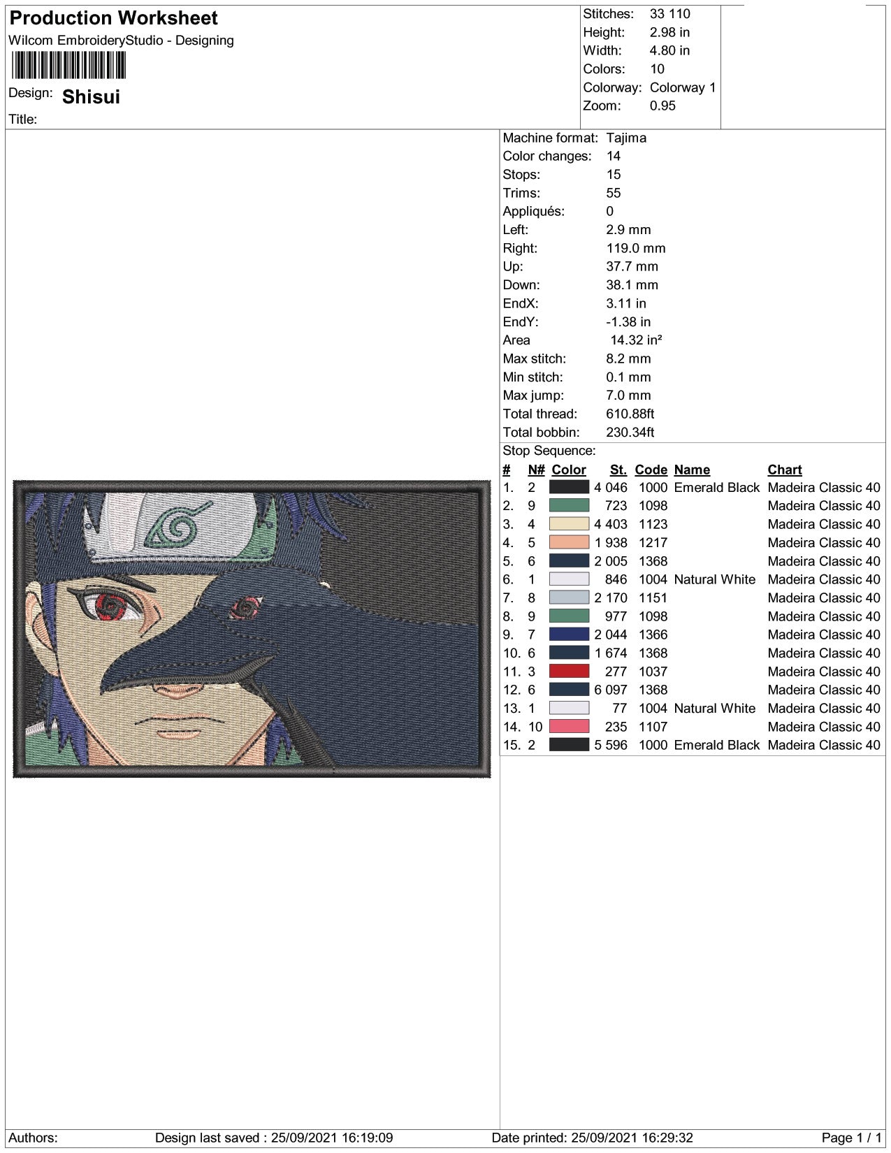 Shisui Uchiha Embroidery Design Files - 5 Size's