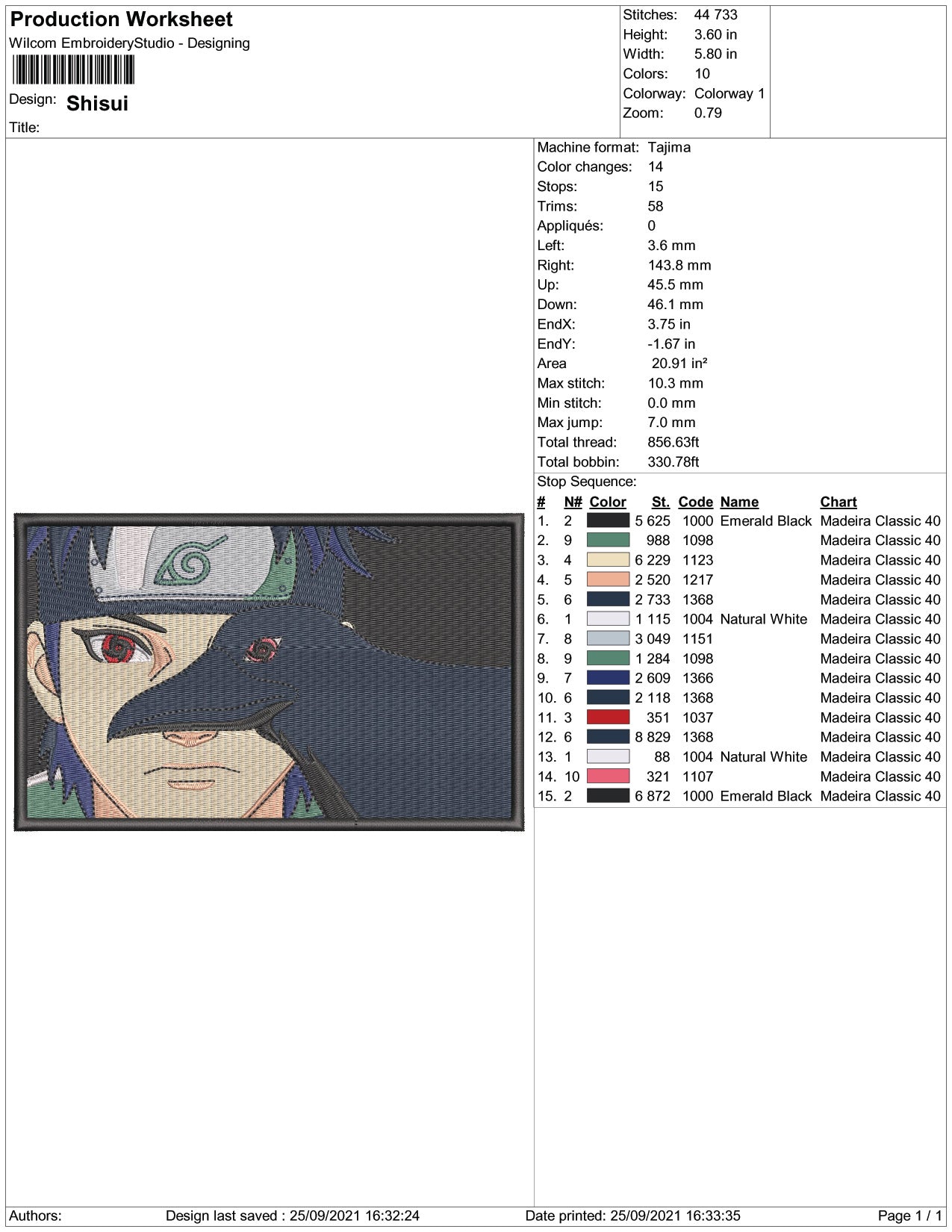 Shisui Uchiha Embroidery Design Files - 5 Size's
