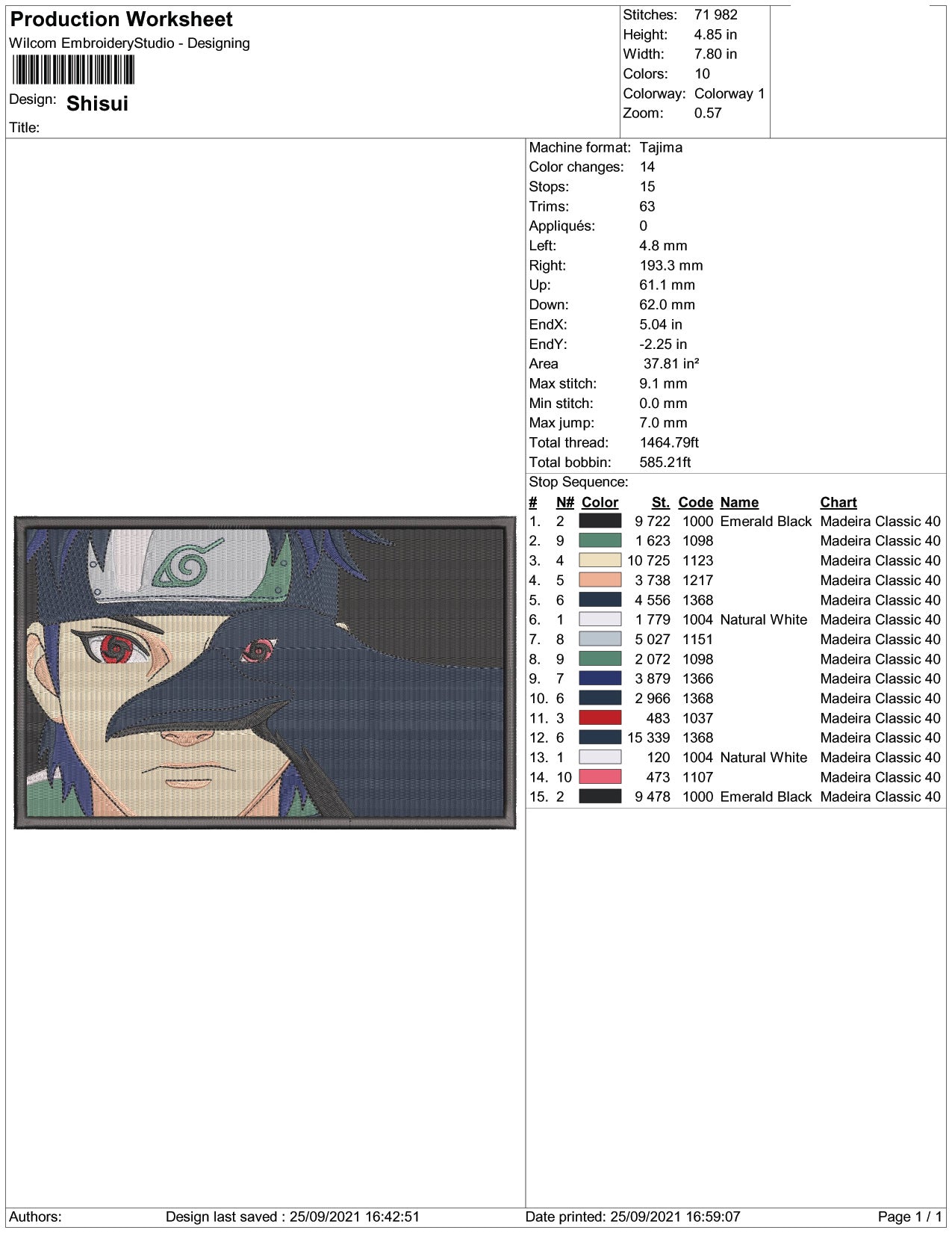 Shisui Uchiha Embroidery Design Files - 5 Size's