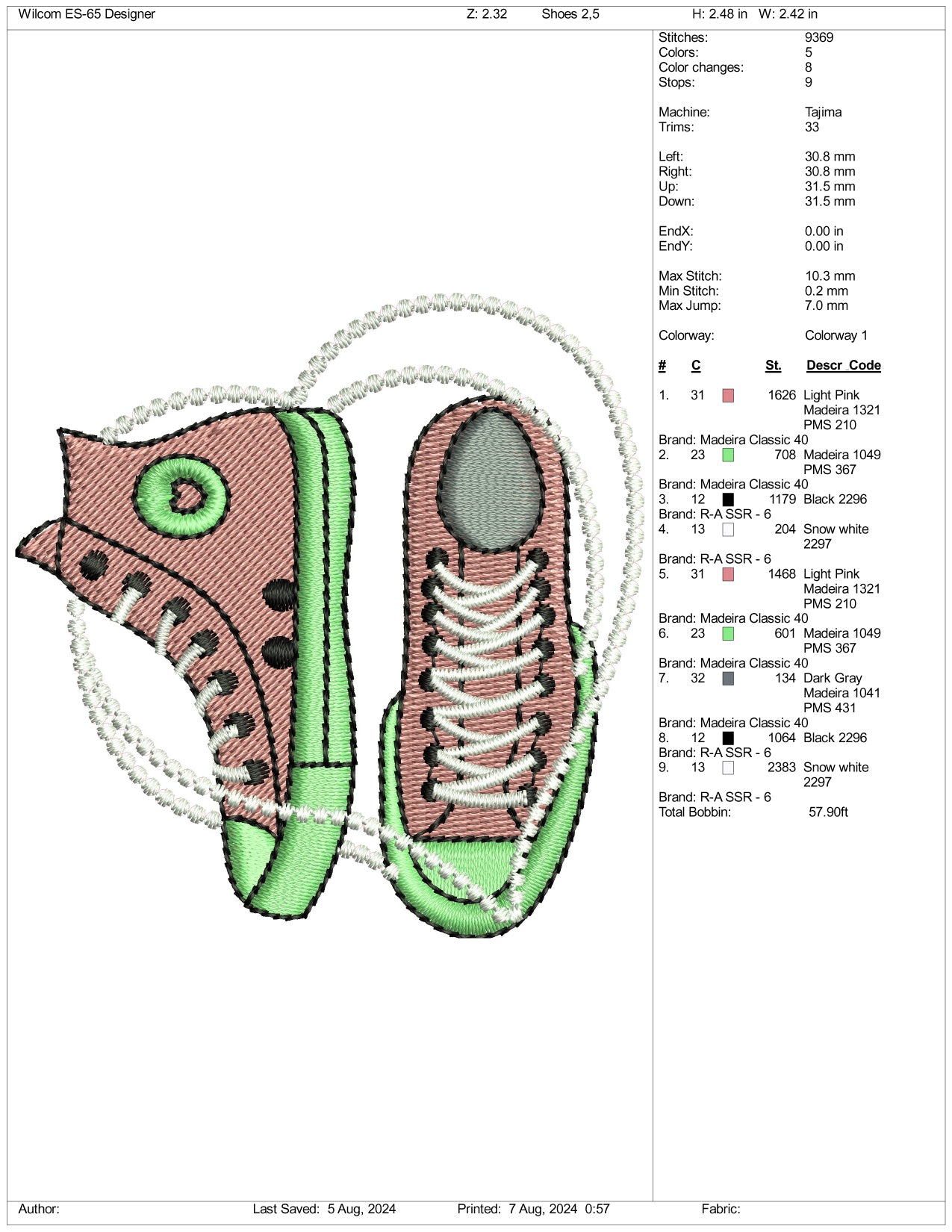 Sneakers Shoe Embroidery Files - 3 Size's