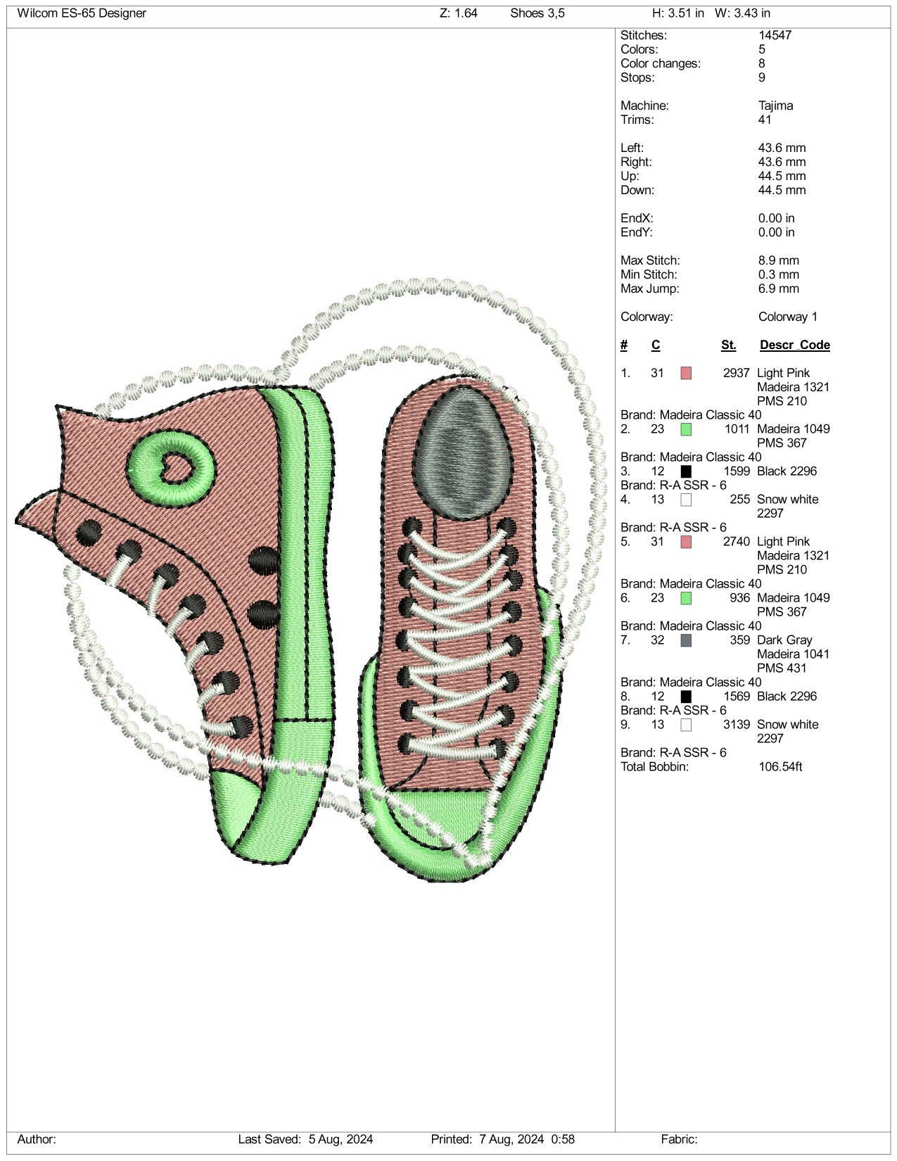 Sneakers Shoe Embroidery Files - 3 Size's
