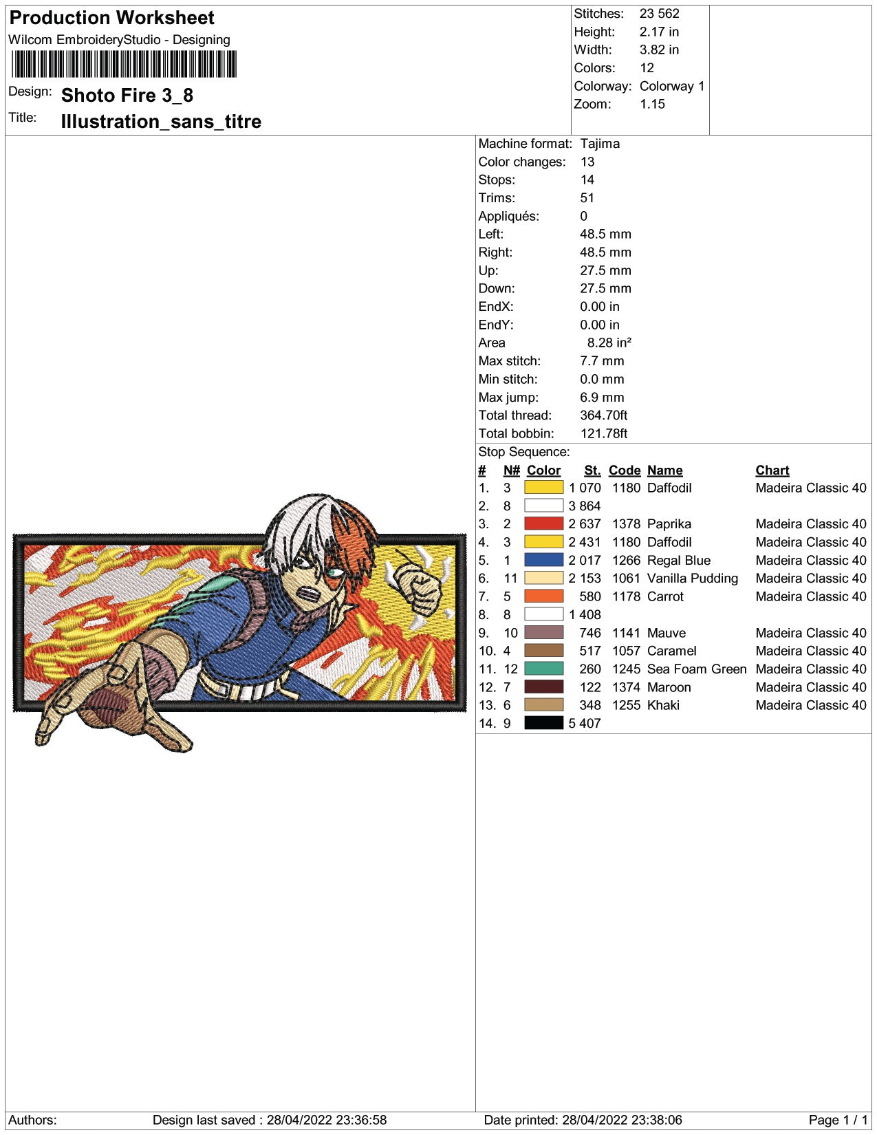 Shoto Todoroki Fire Embroidery Design Files - 3 Size's