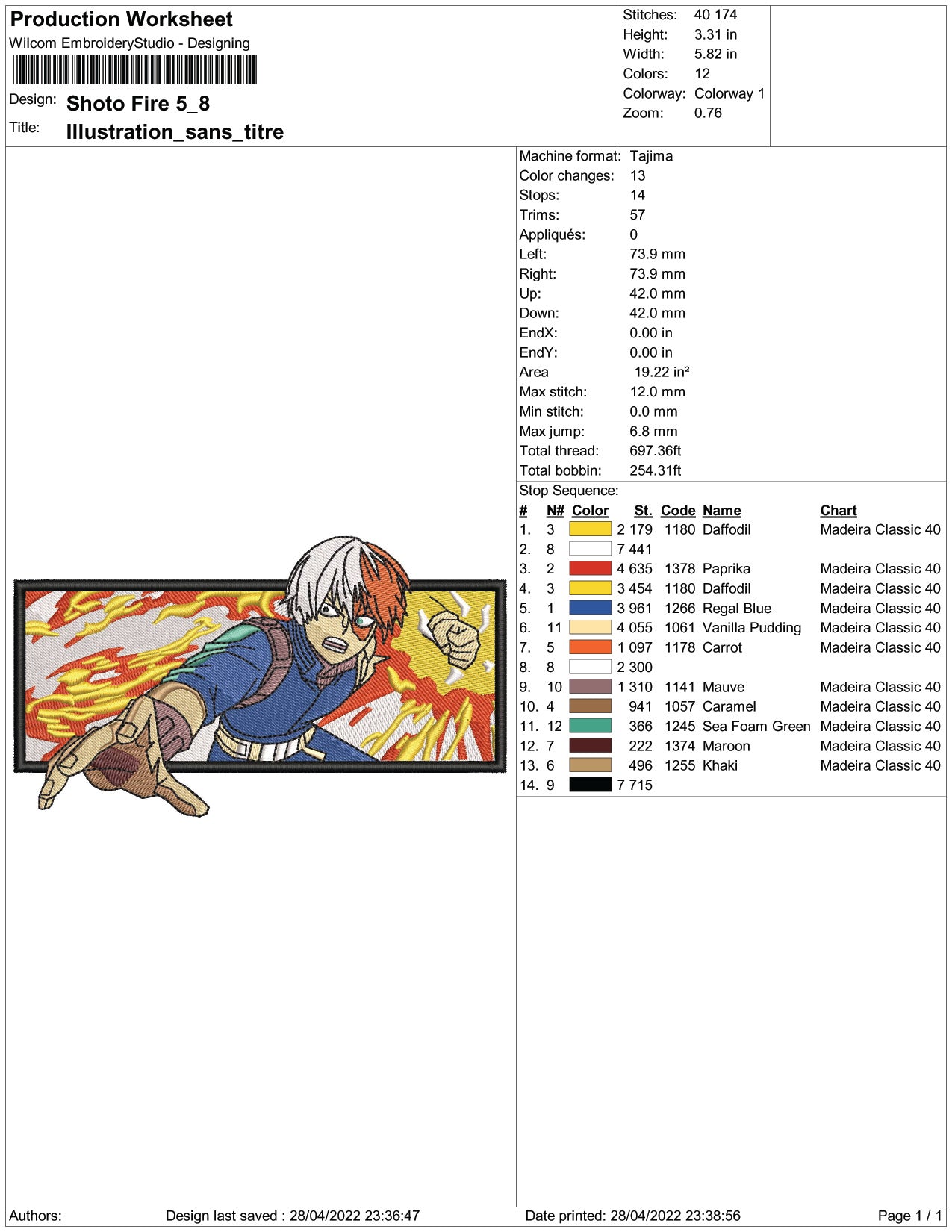Shoto Todoroki Fire Embroidery Design Files - 3 Size's