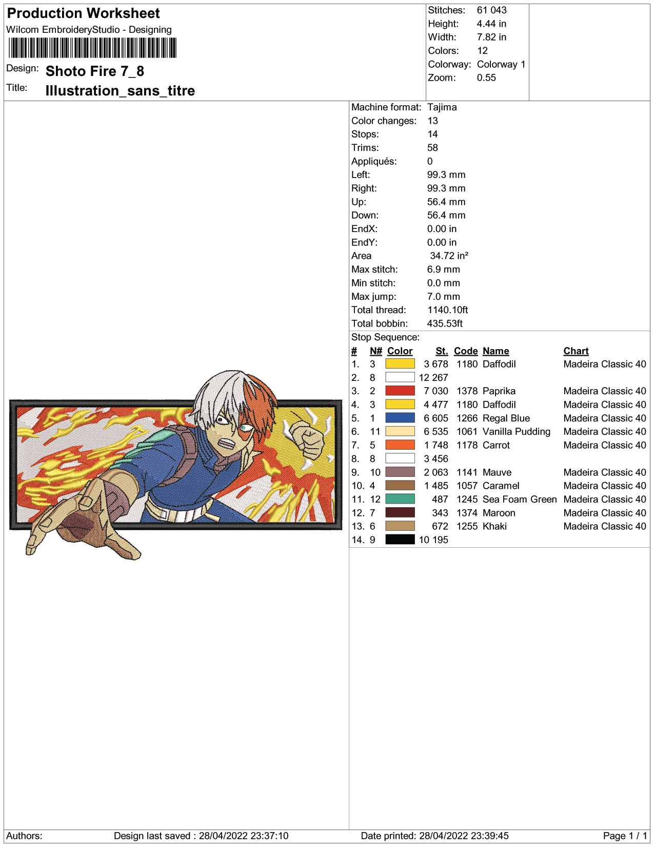 Shoto Todoroki Fire Embroidery Design Files - 3 Size's