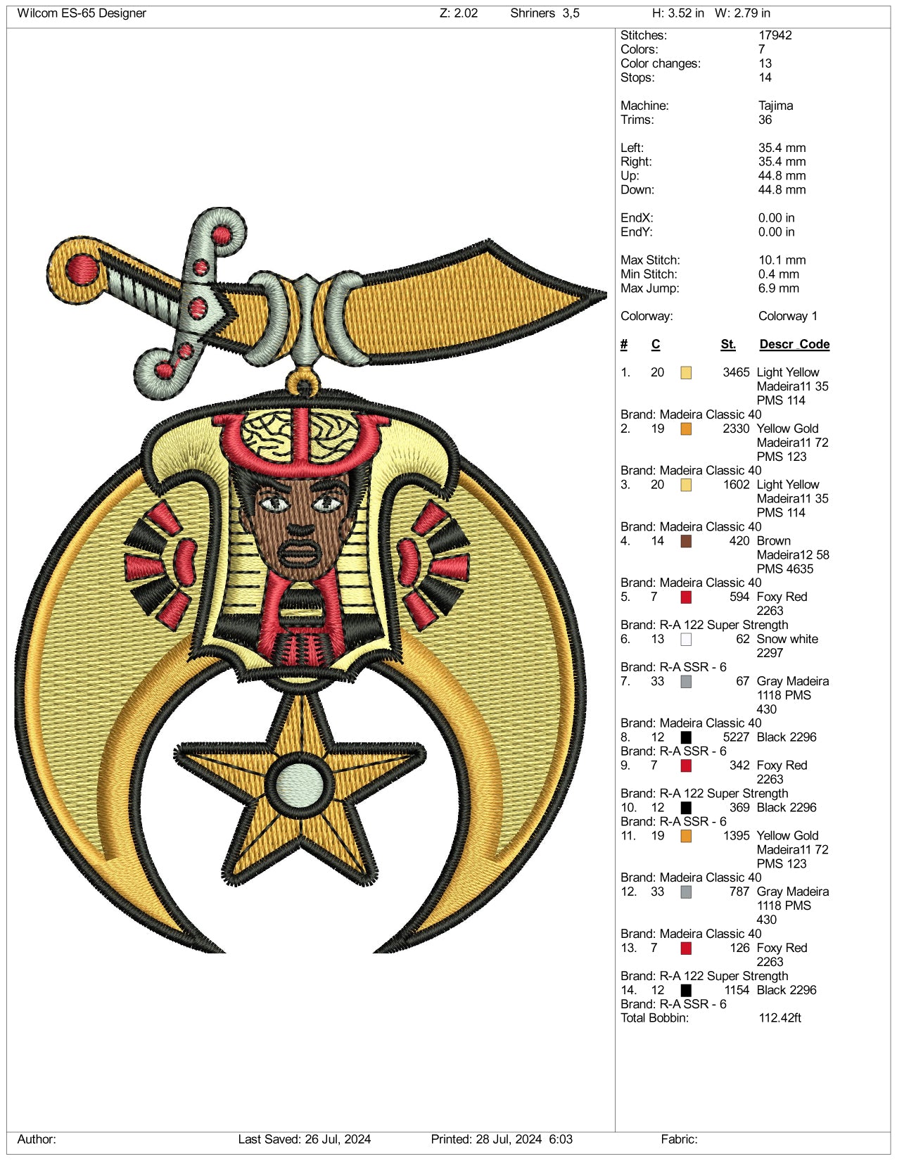 Shriners International Embroidery Files - 3 Size's