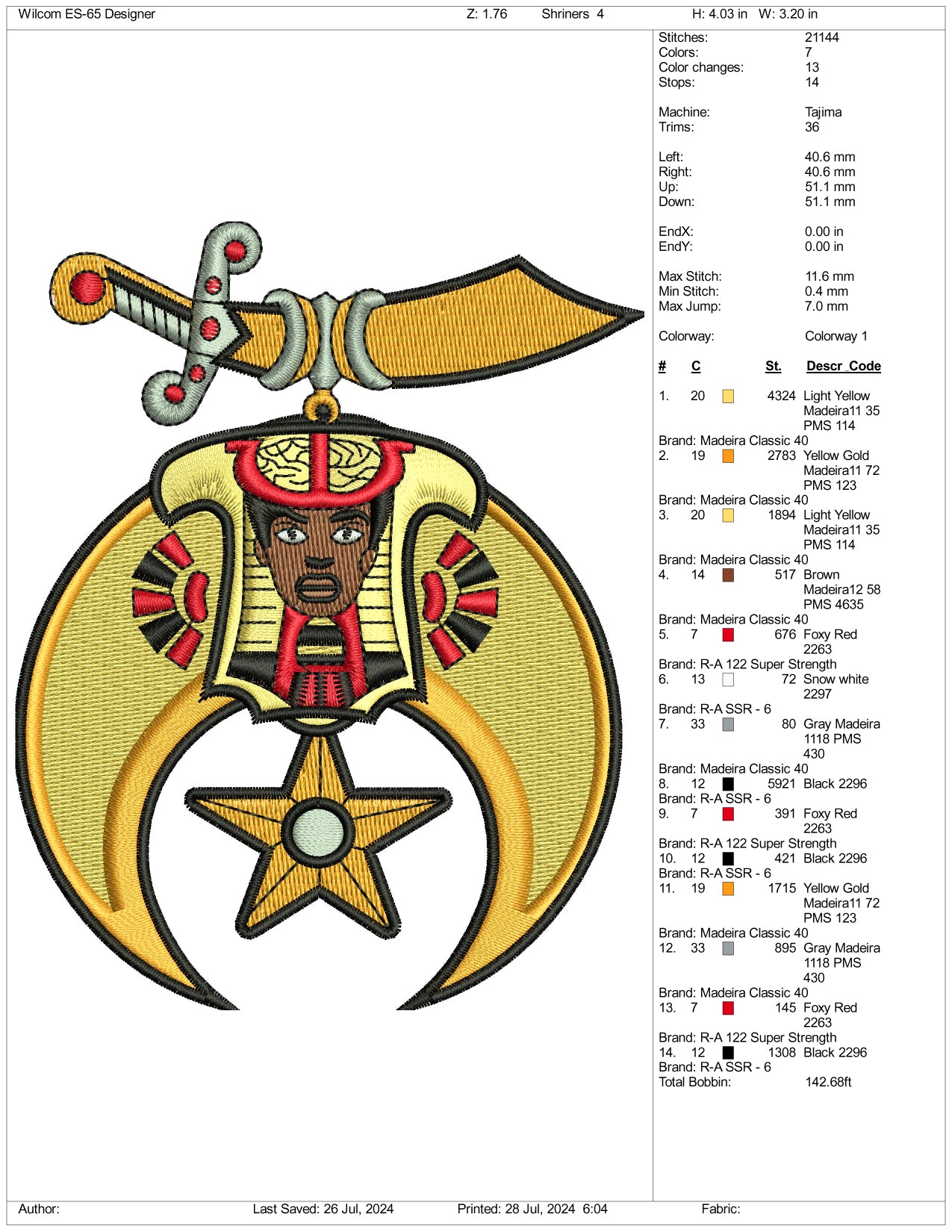 Shriners International Embroidery Files - 3 Size's