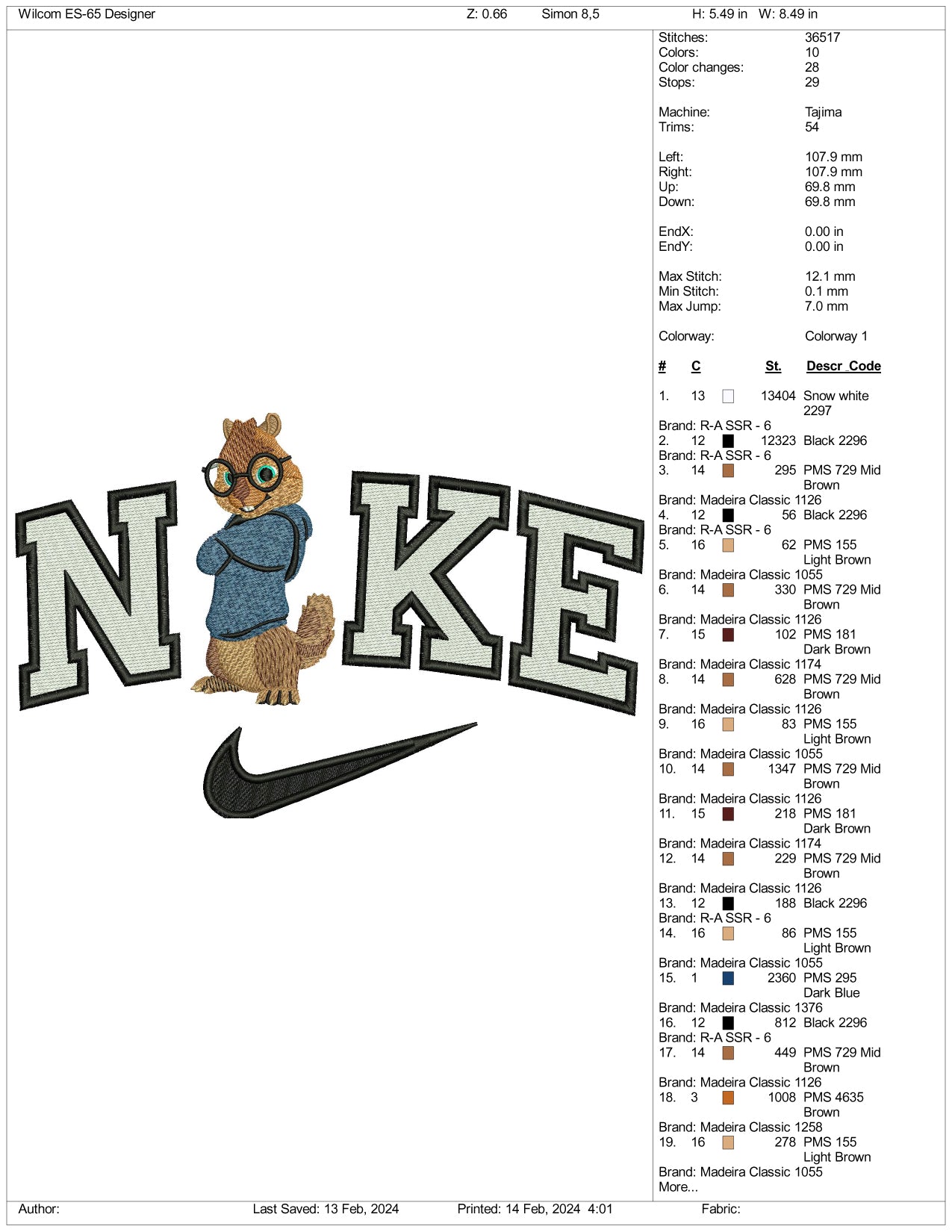 Archivos de diseño de bordado de Nike Simon - 3 tamaños