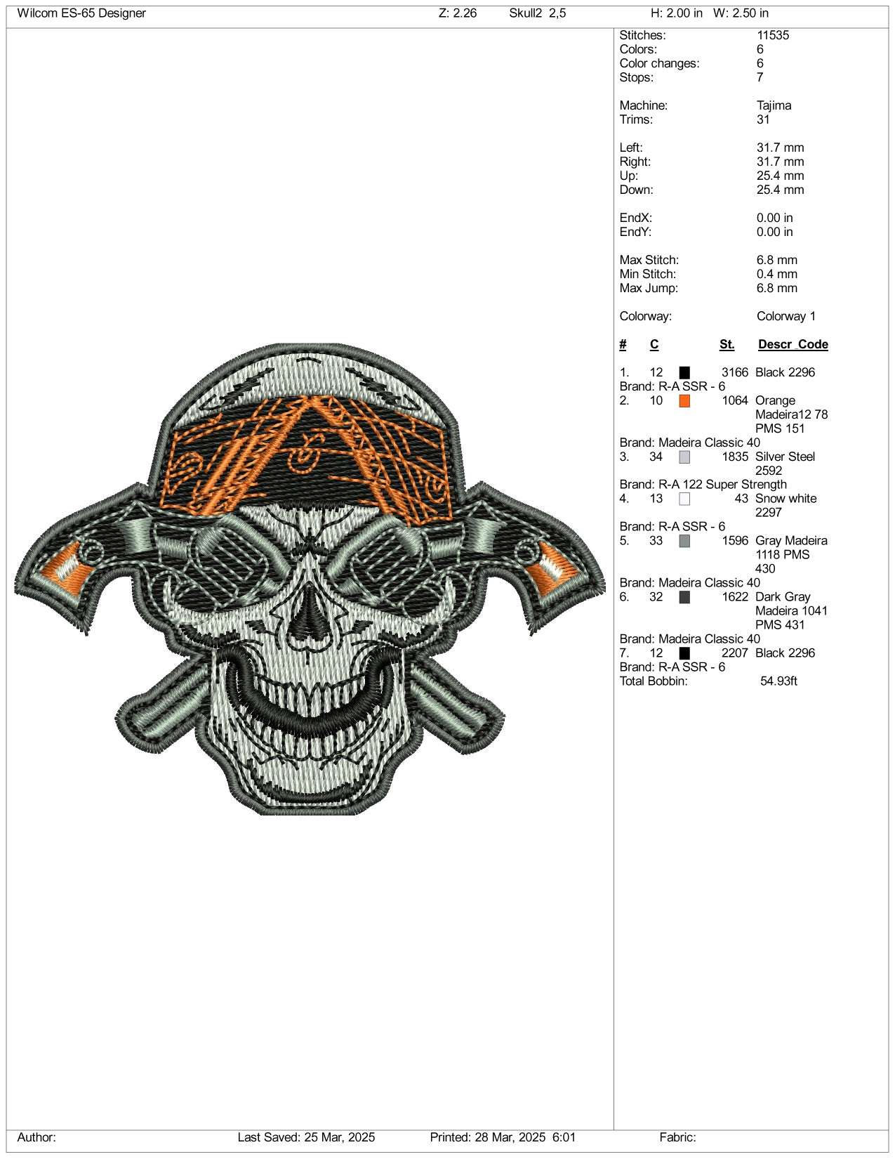 Revolver Gun Skull Embroidery Design Files - 4 Size's