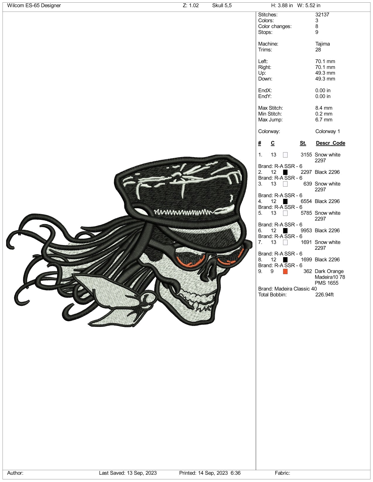 Archivos de diseño de bordado de calavera pirata - 3 tamaños