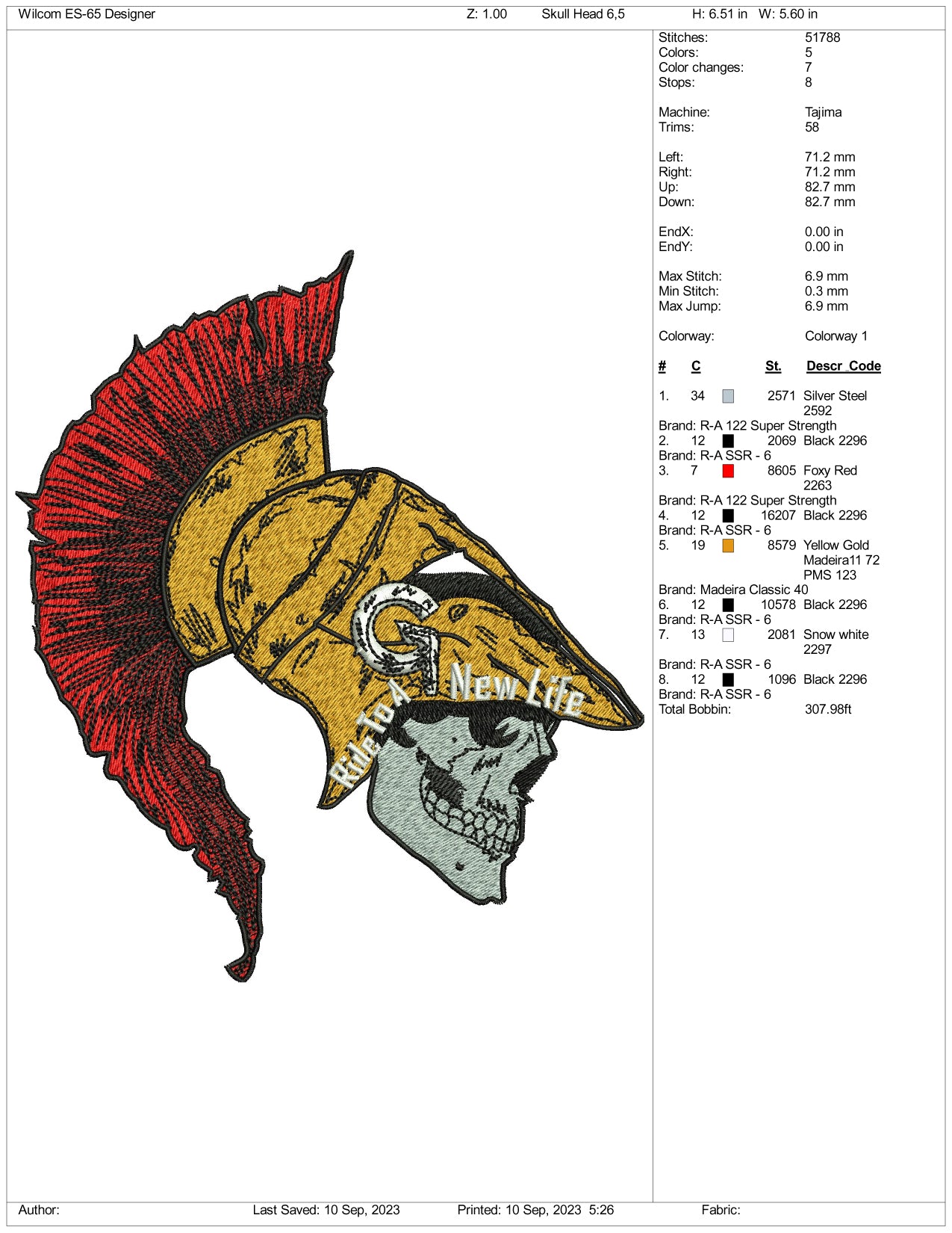 Undead Trojan Warrior Embroidery Design Files - 3 Size's