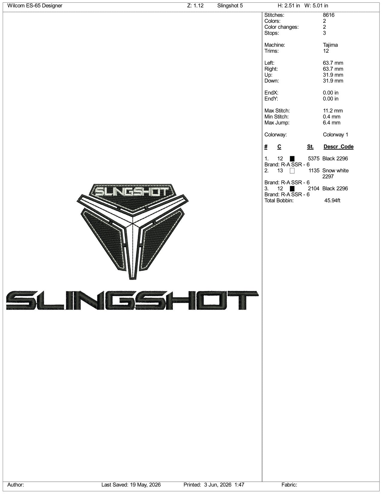 Slingshot Logo Embroidery Design Files - 3 Size's