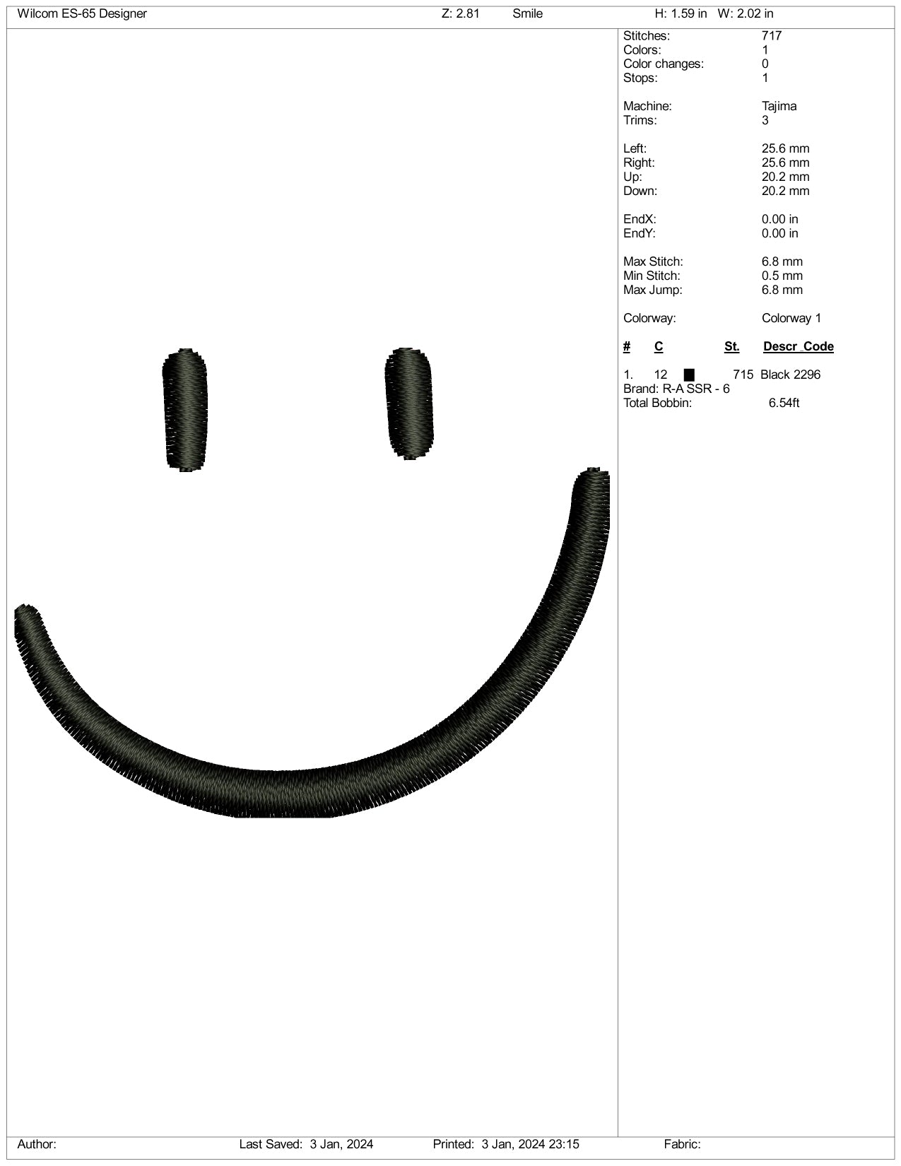Smile Embroidery Design Files - 3 Size's