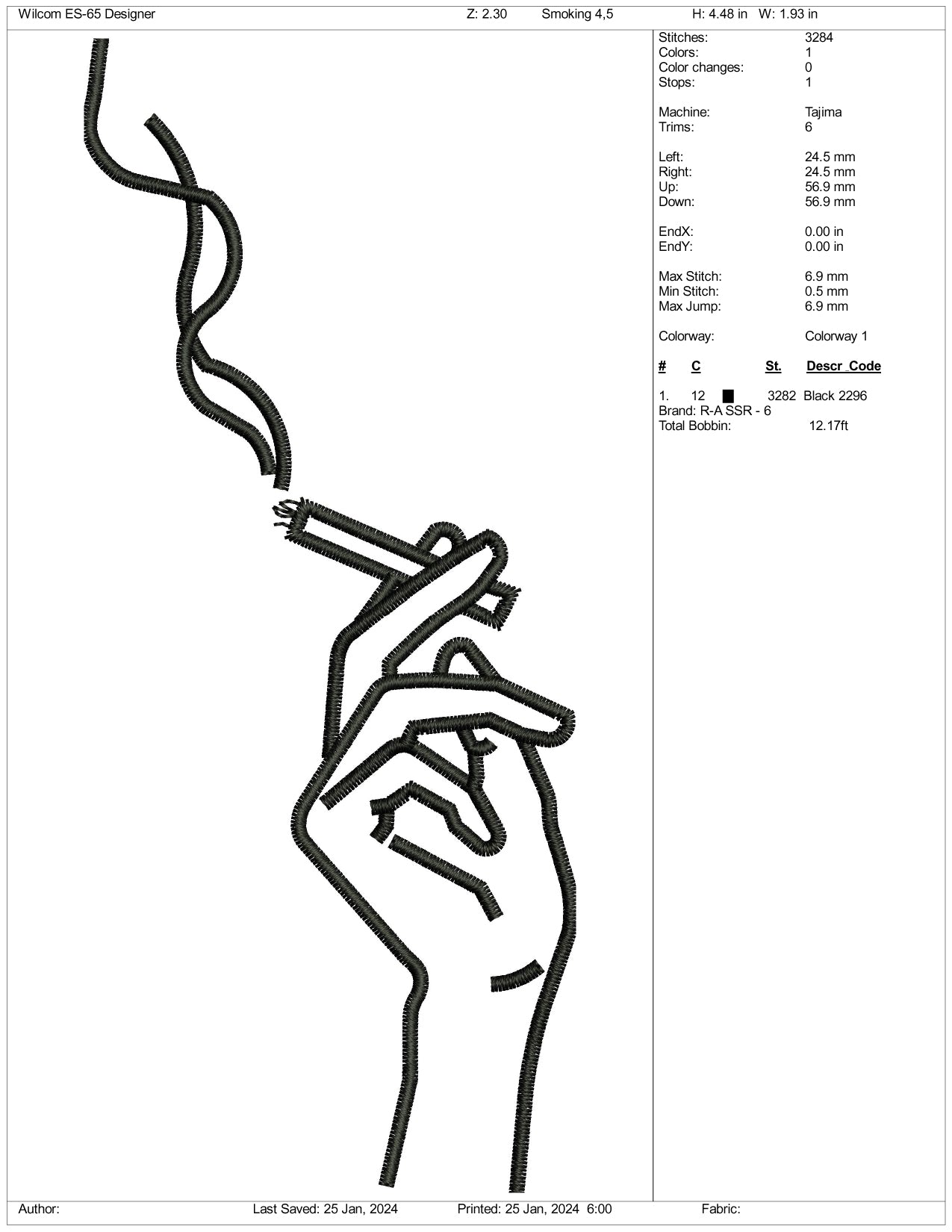 Cigarette Hand Embroidery Design Files - 3 Size's