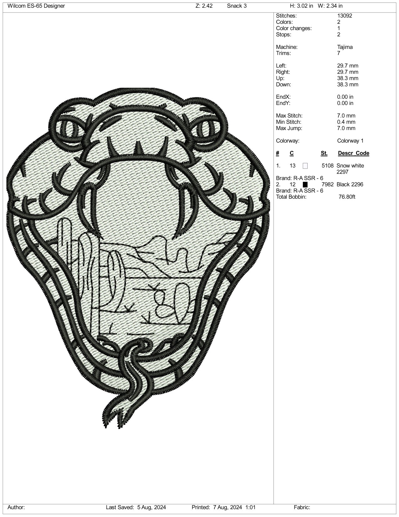 Culture Snake Embroidery Design Files - 3 Size's