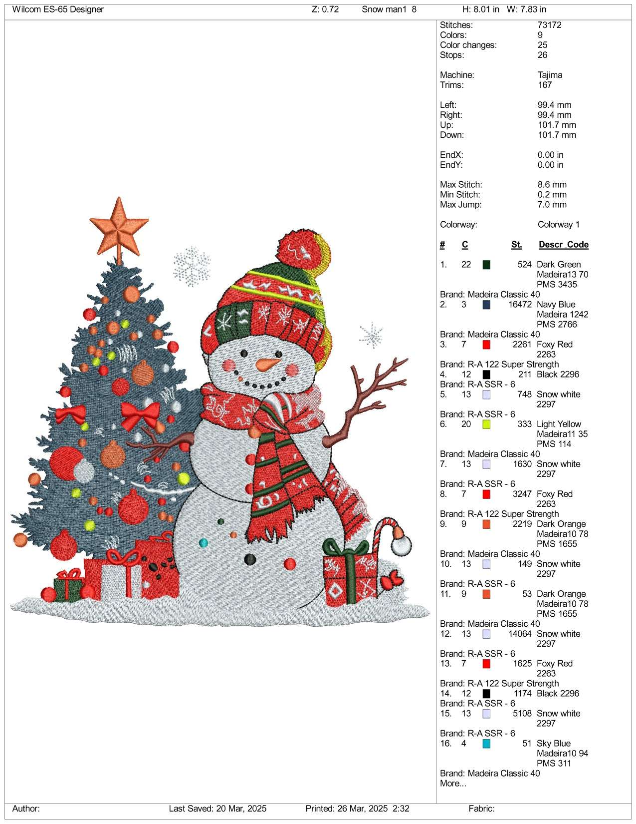 Santa Snow Man Embroidery Design Files - 3 Size's