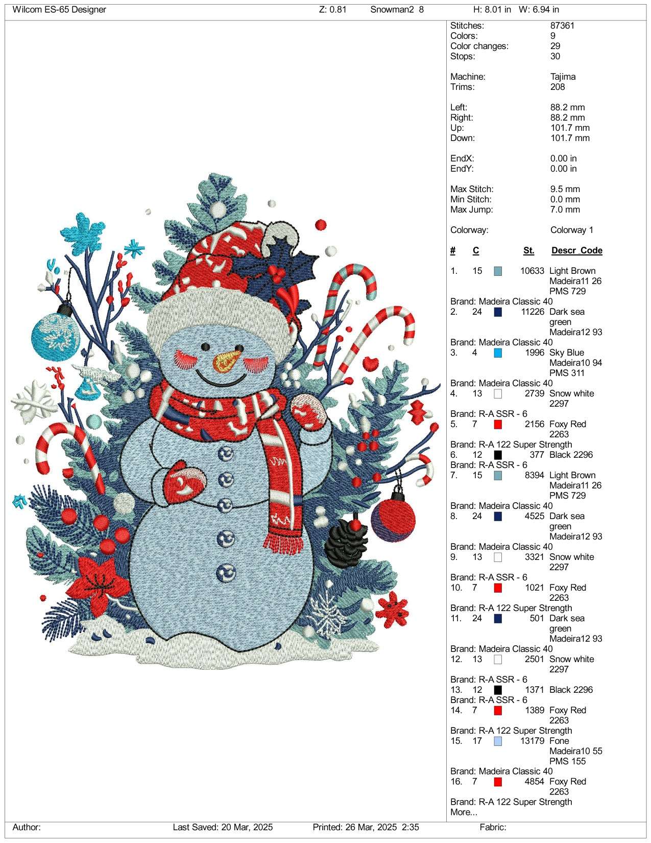 Santa Snow Man v2 Embroidery Design Files - 3 Size's