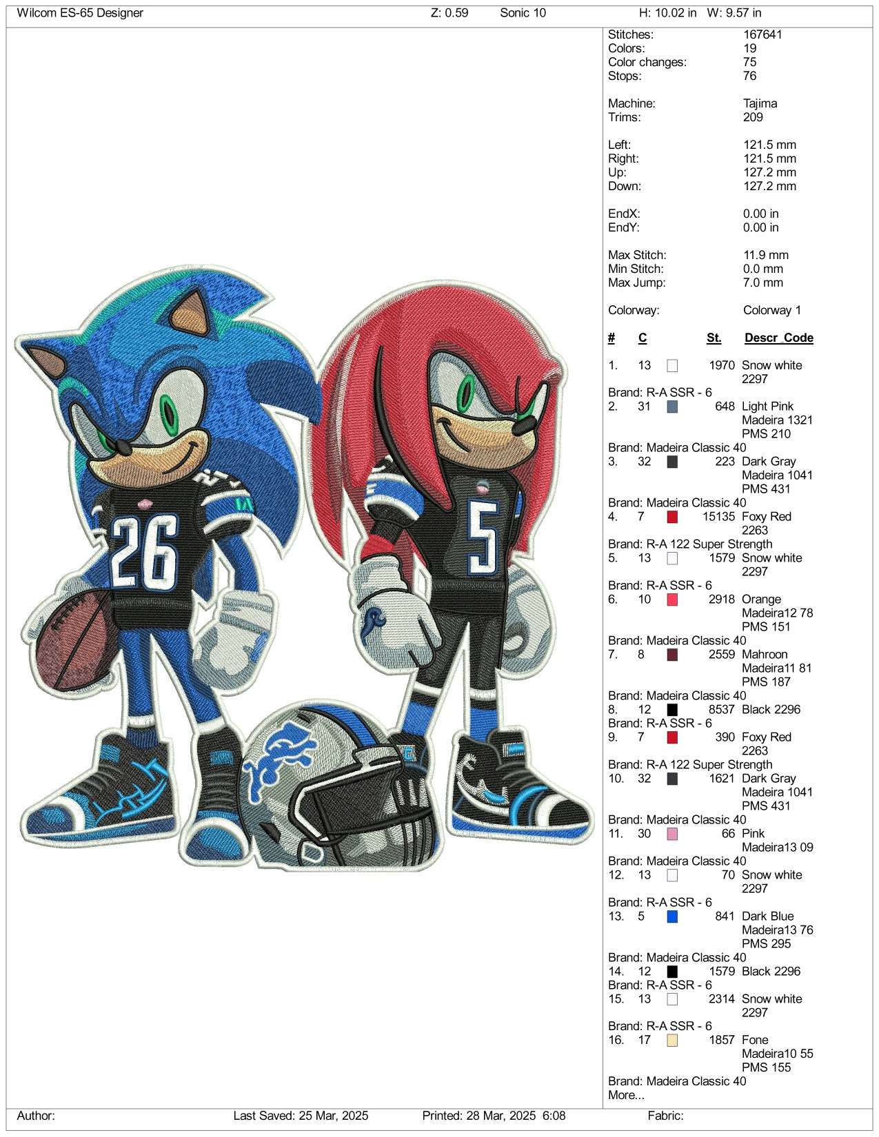 Sonic & Knuckless Embroidery Design Files - 4 Size's