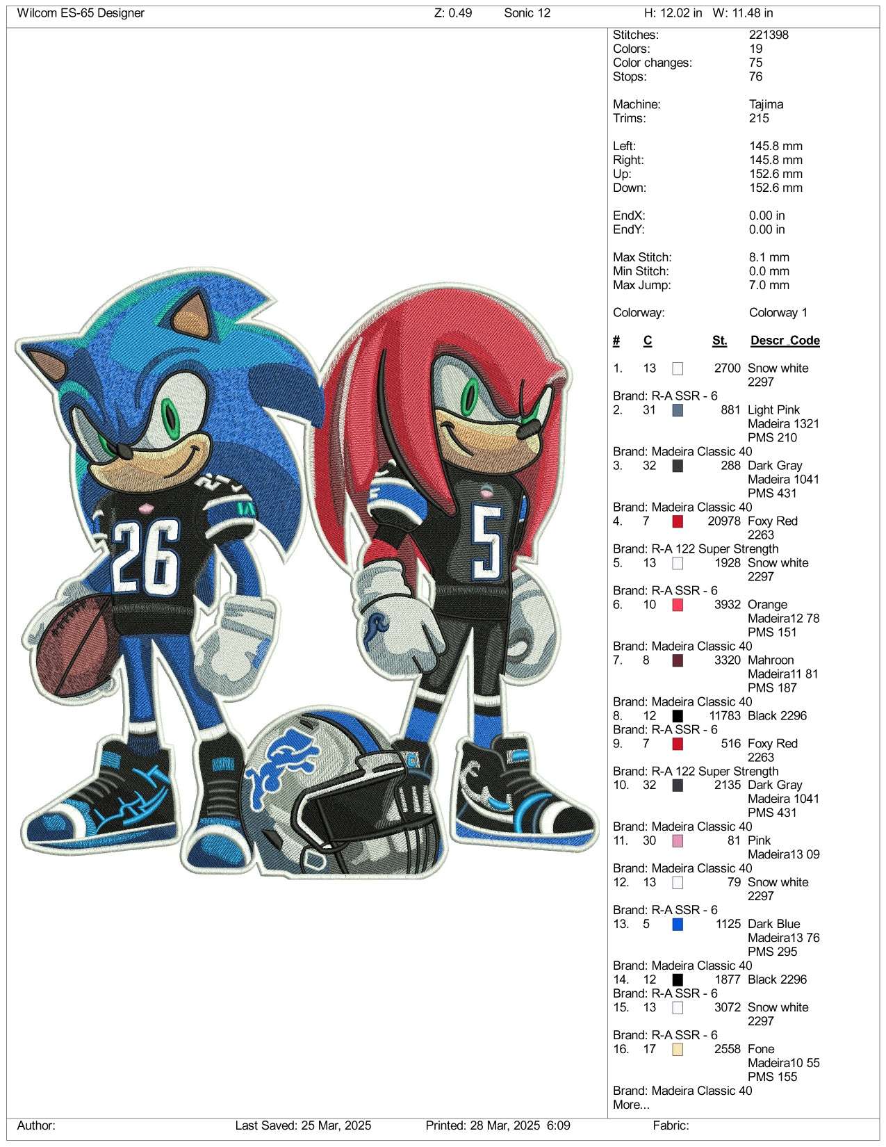 Sonic & Knuckless Embroidery Design Files - 4 Size's