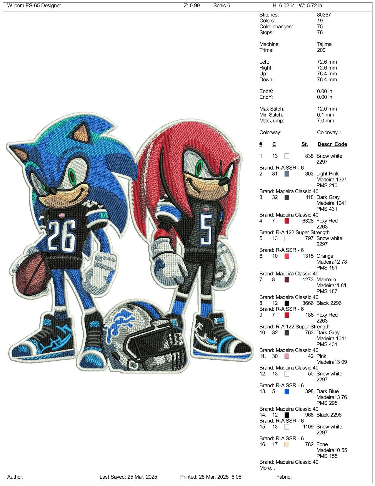 Sonic & Knuckless Embroidery Design Files - 4 Size's