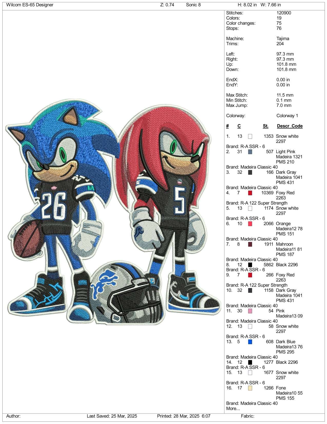Sonic & Knuckless Embroidery Design Files - 4 Size's