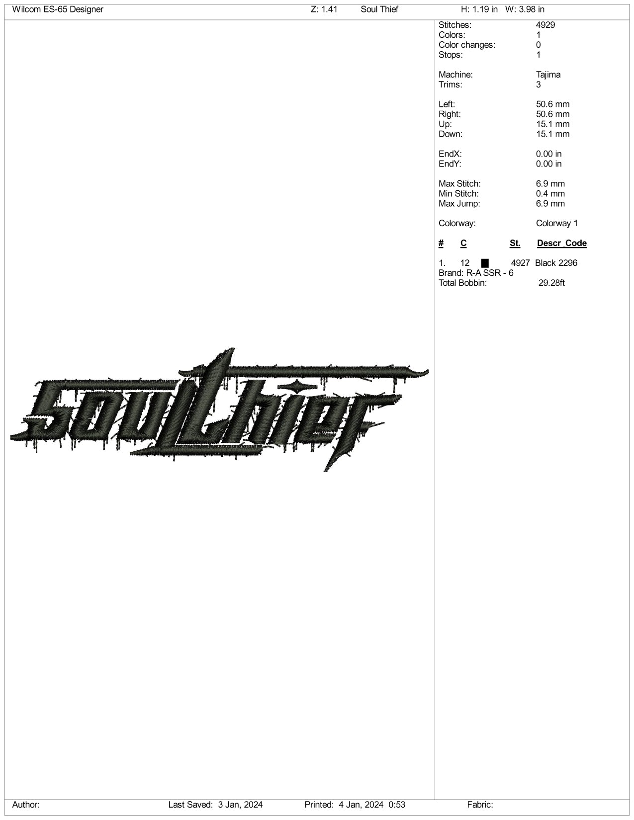 Archivos de diseño de bordado de Soulthief - 3 tamaños