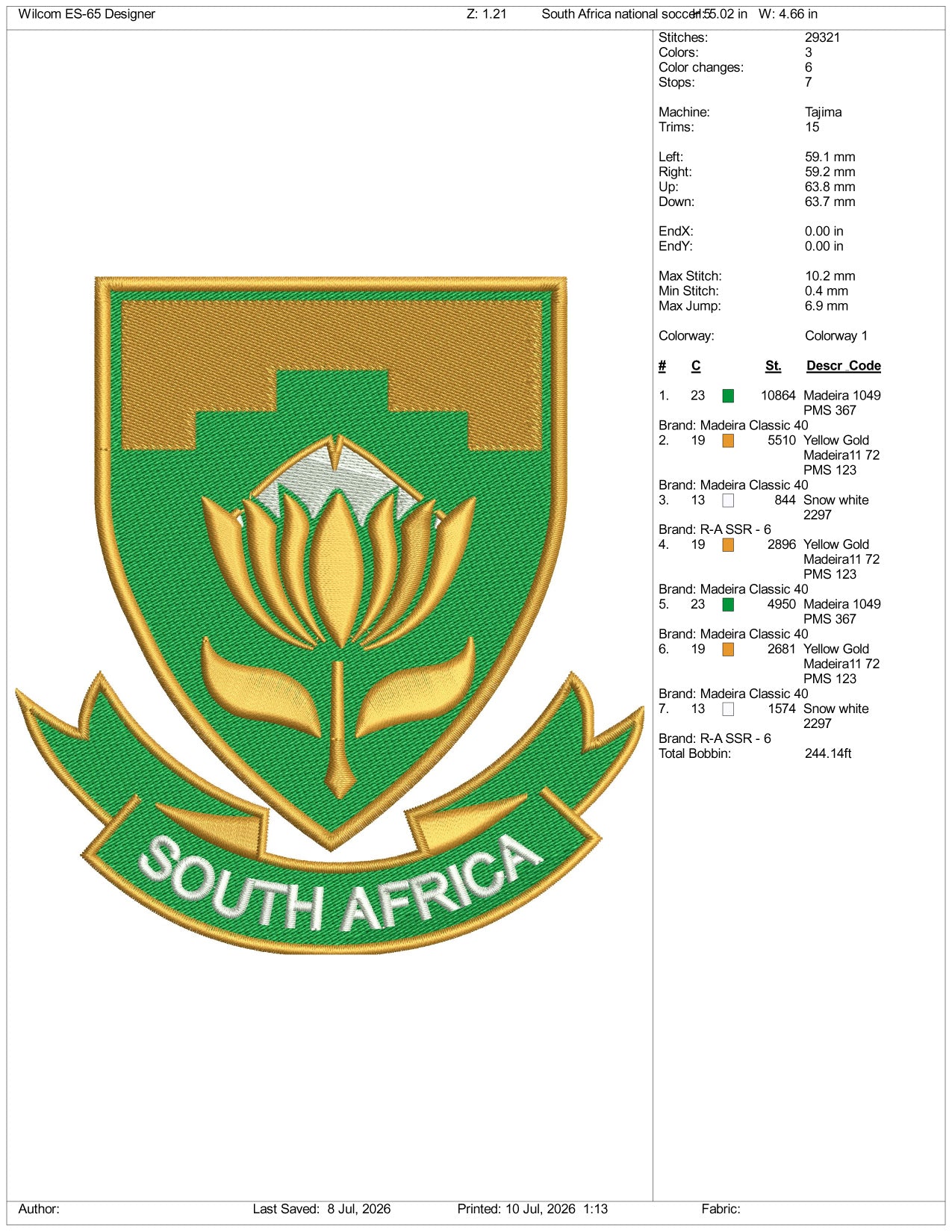 South Africa National Soccer Logo Embroidery Design Files - 3 Size's