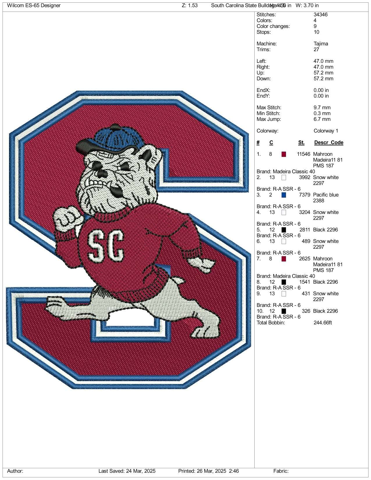 S Bull Dog Logo Embroidery Design Files - 3 Size's