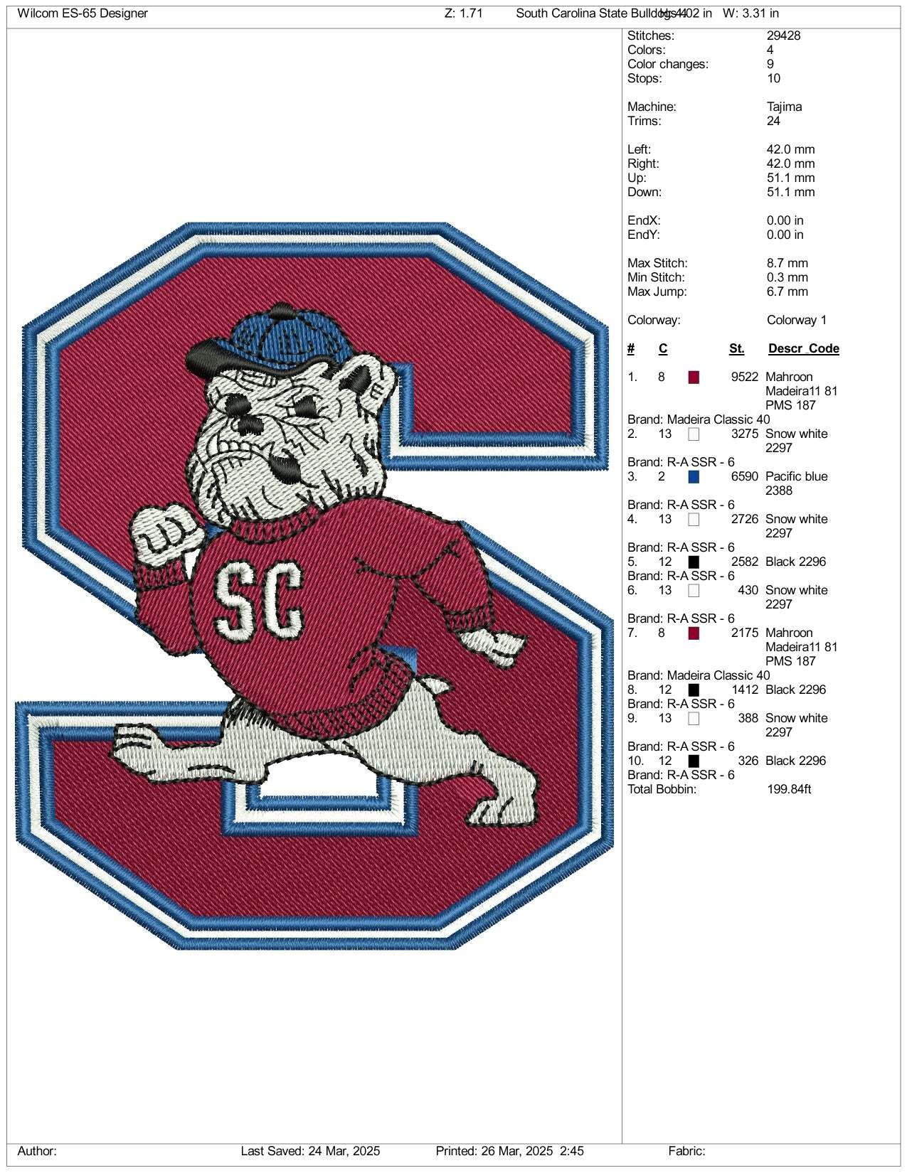 S Bull Dog Logo Embroidery Design Files - 3 Size's