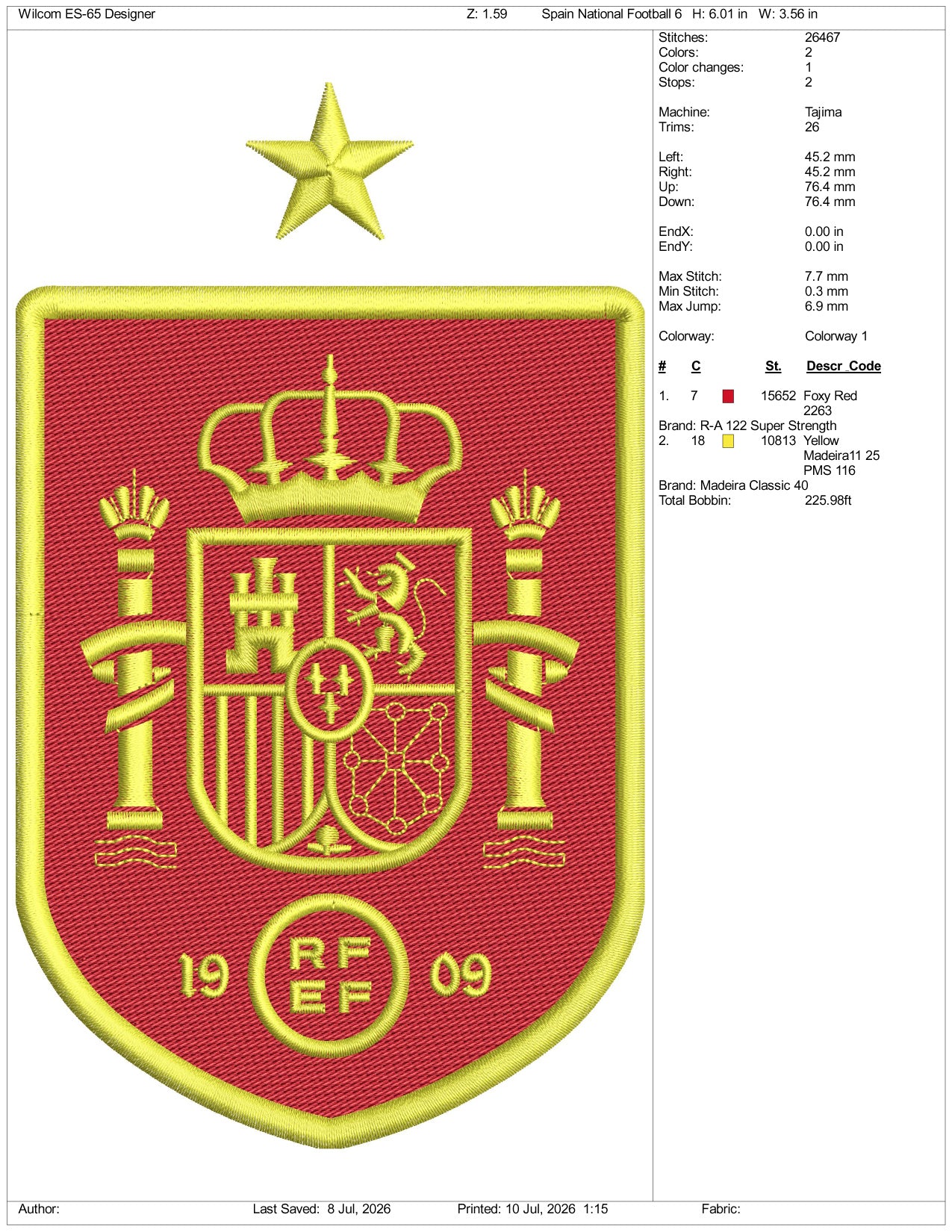 Spain National Football Logo Embroidery Design Files - 3 Size's
