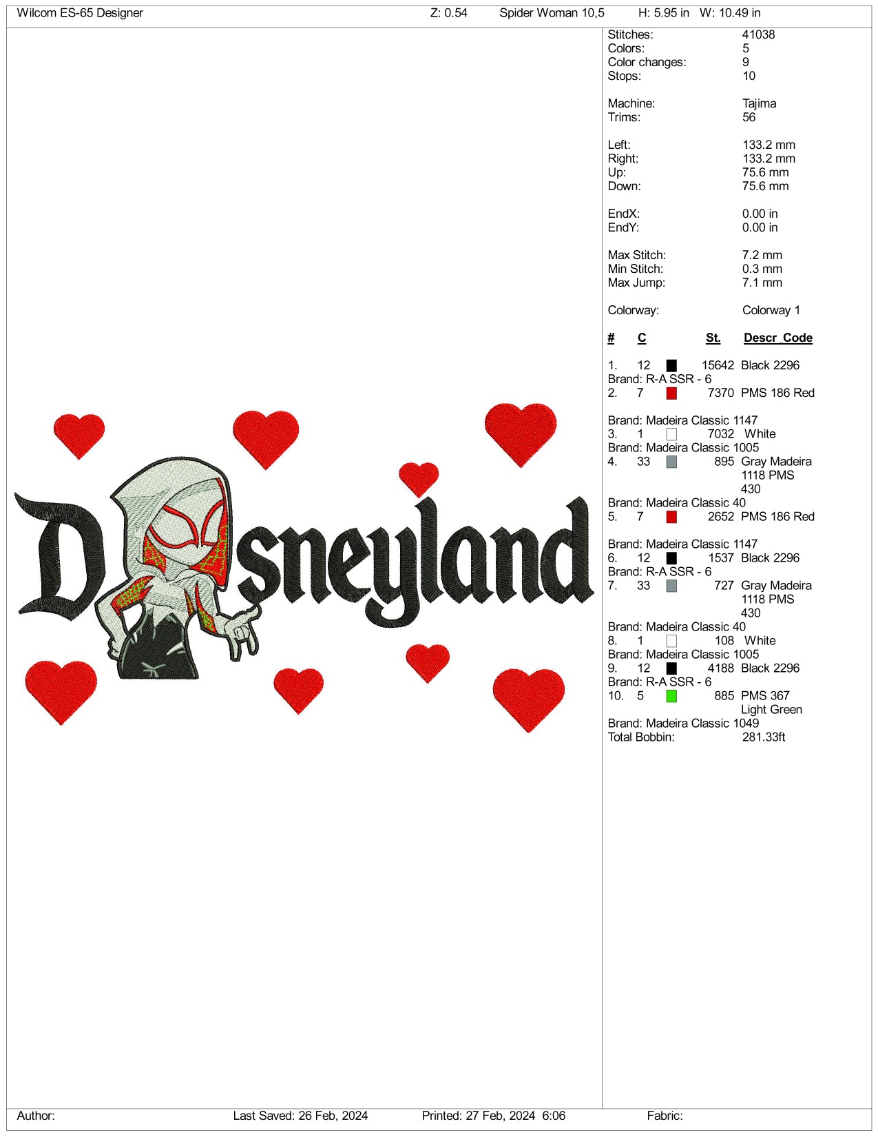 Archivos de diseño de bordado de Gwen Stacey Disneyland (3 tamaños)