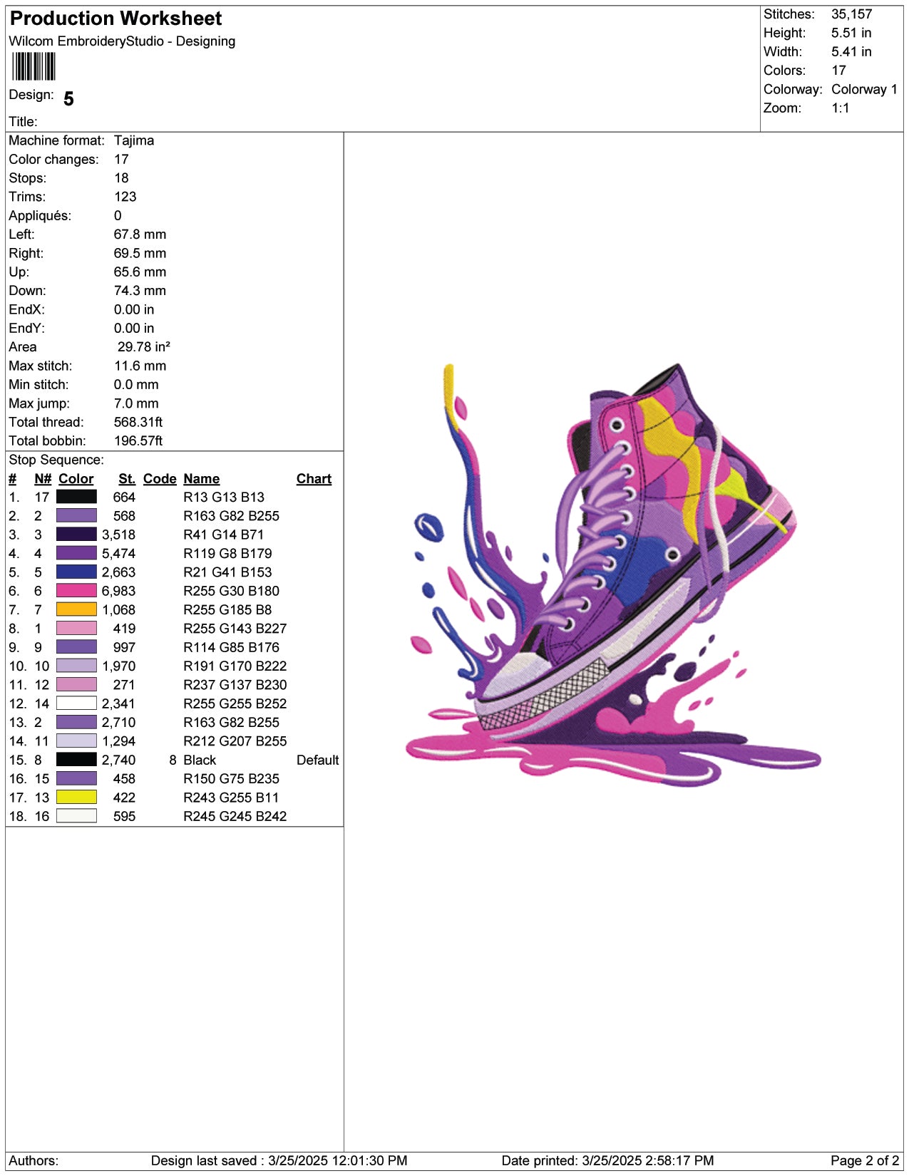 Splash Sneakers Embroidery Design Files - 9 Size's