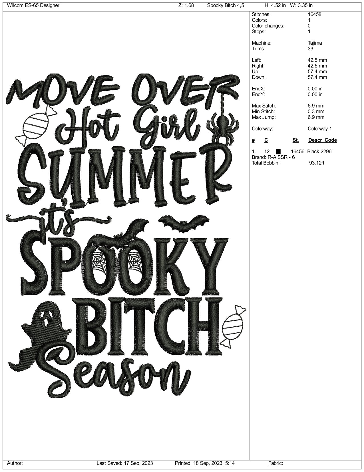 Spooky Bitch Embroidery Design Files - 3 Size's
