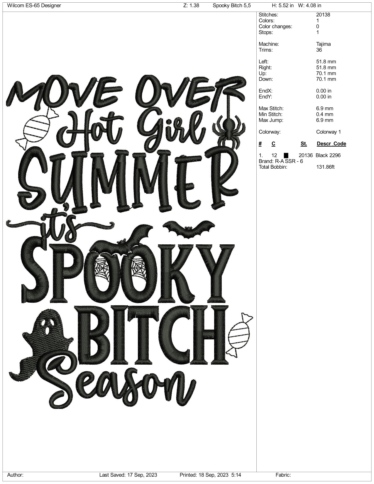 Spooky Bitch Embroidery Design Files - 3 Size's