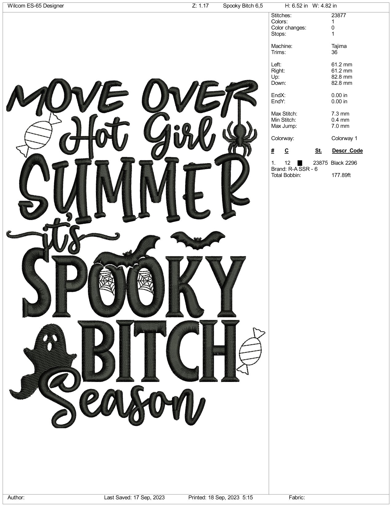 Spooky Bitch Embroidery Design Files - 3 Size's