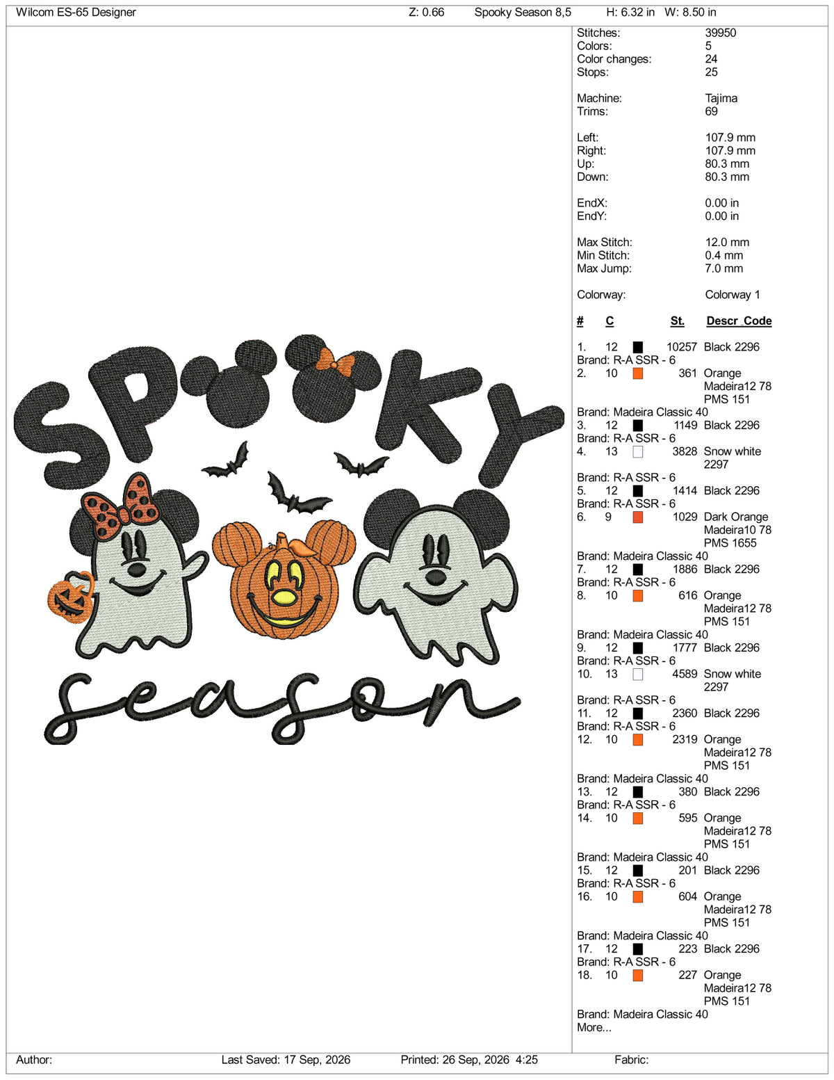 Spooky Season Mickey Disney Embroidery Design Files - 3 Size's