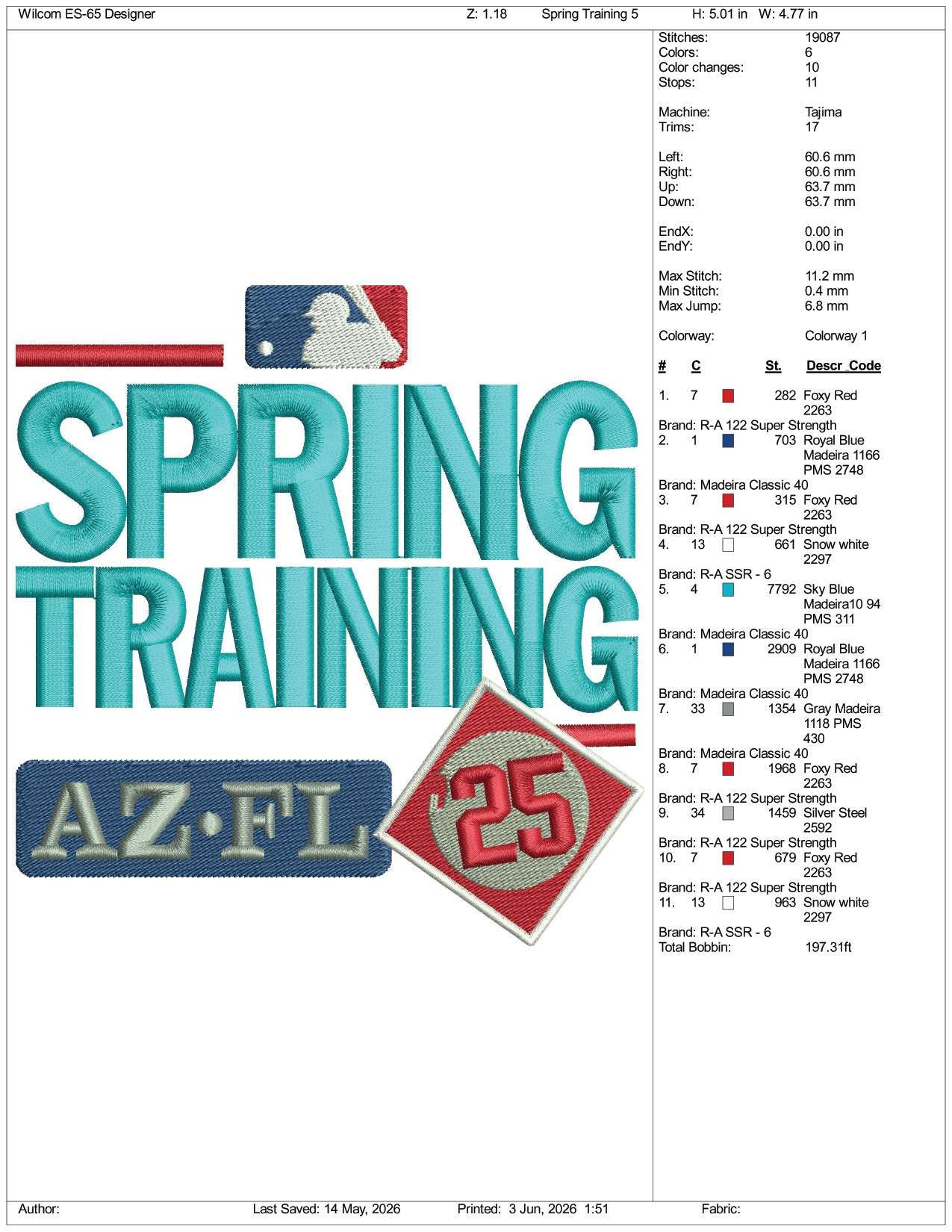 Spring Training 25 Logo Embroidery Design Files - 3 Size's