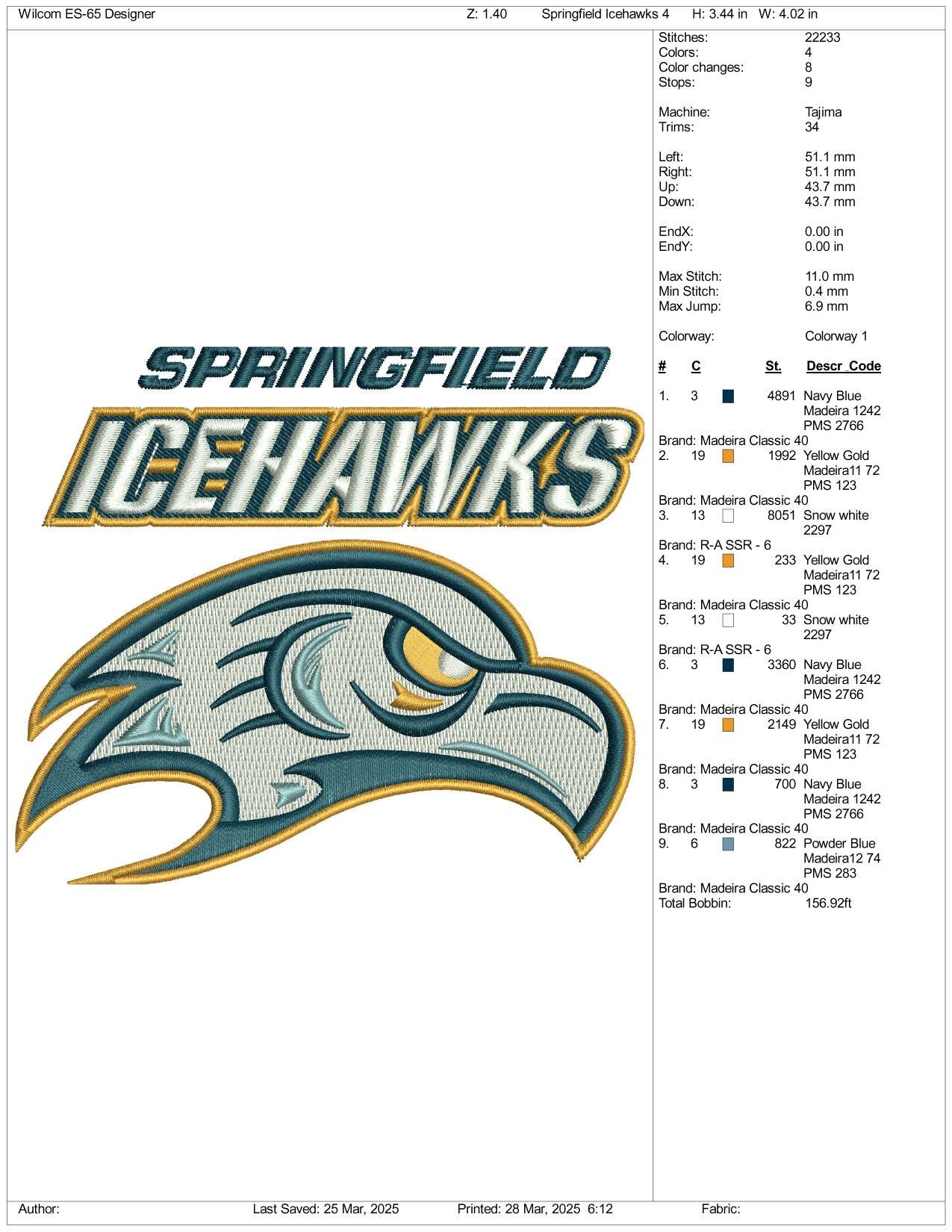 Ichehawks Embroidery Design Files - 3 Size's