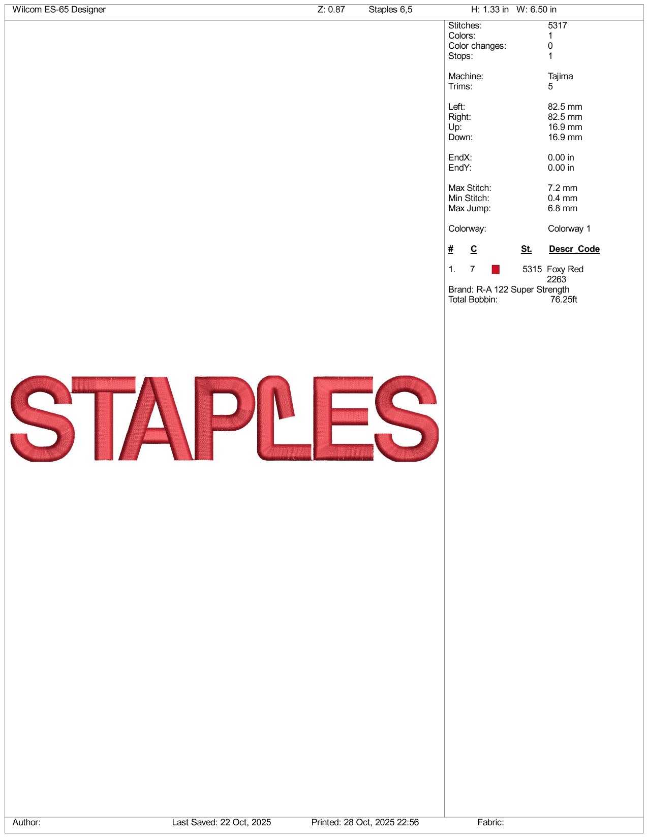 Staples Logo Embroidery Design Files - 4 Size's