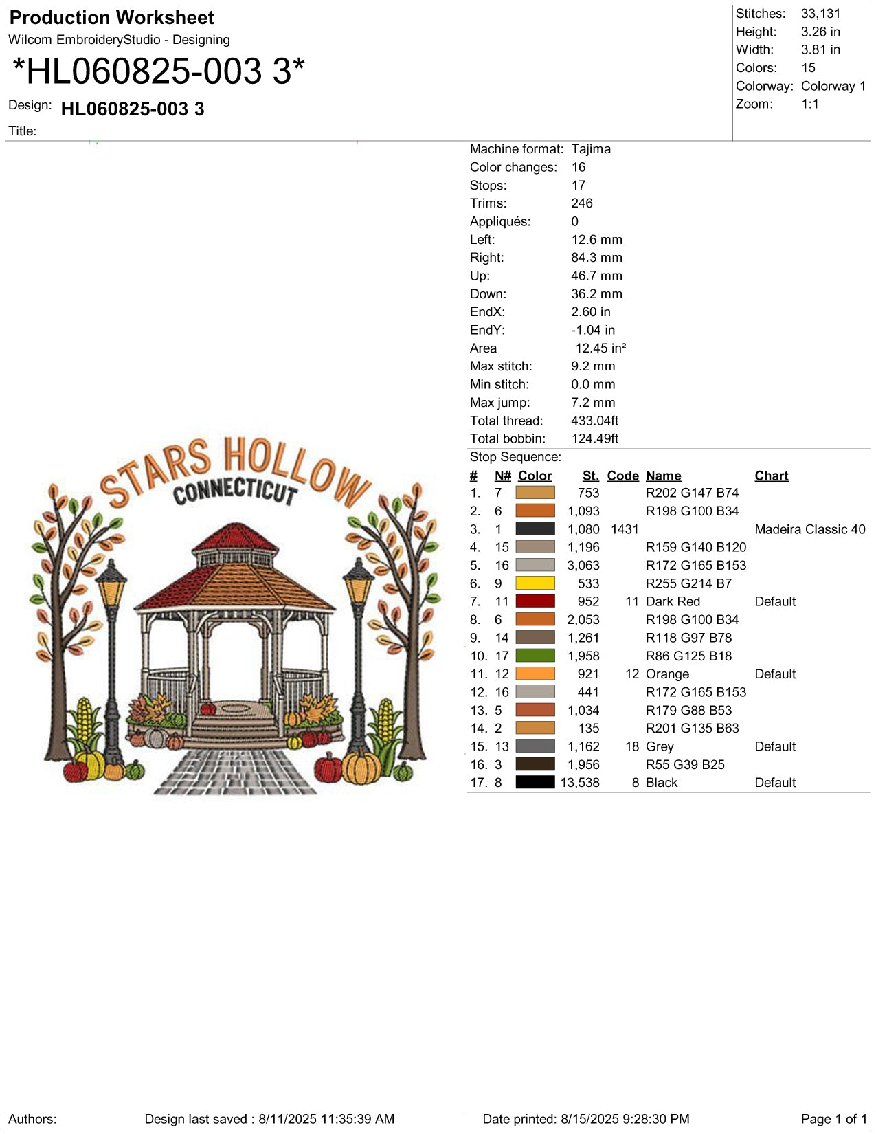 Hollow Connecticut Gazebo Embroidery Design Files - 5 Size's
