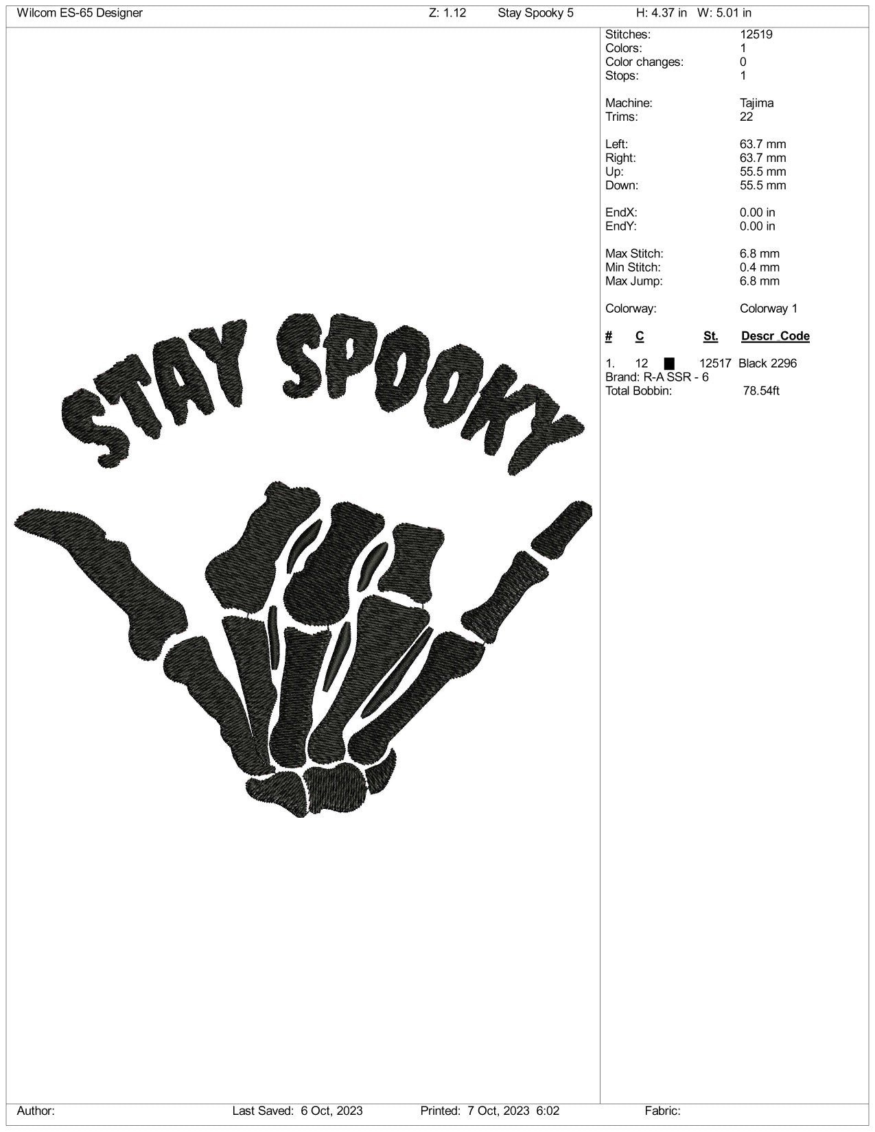 Stay Spooky Hand Embroidery Design Files